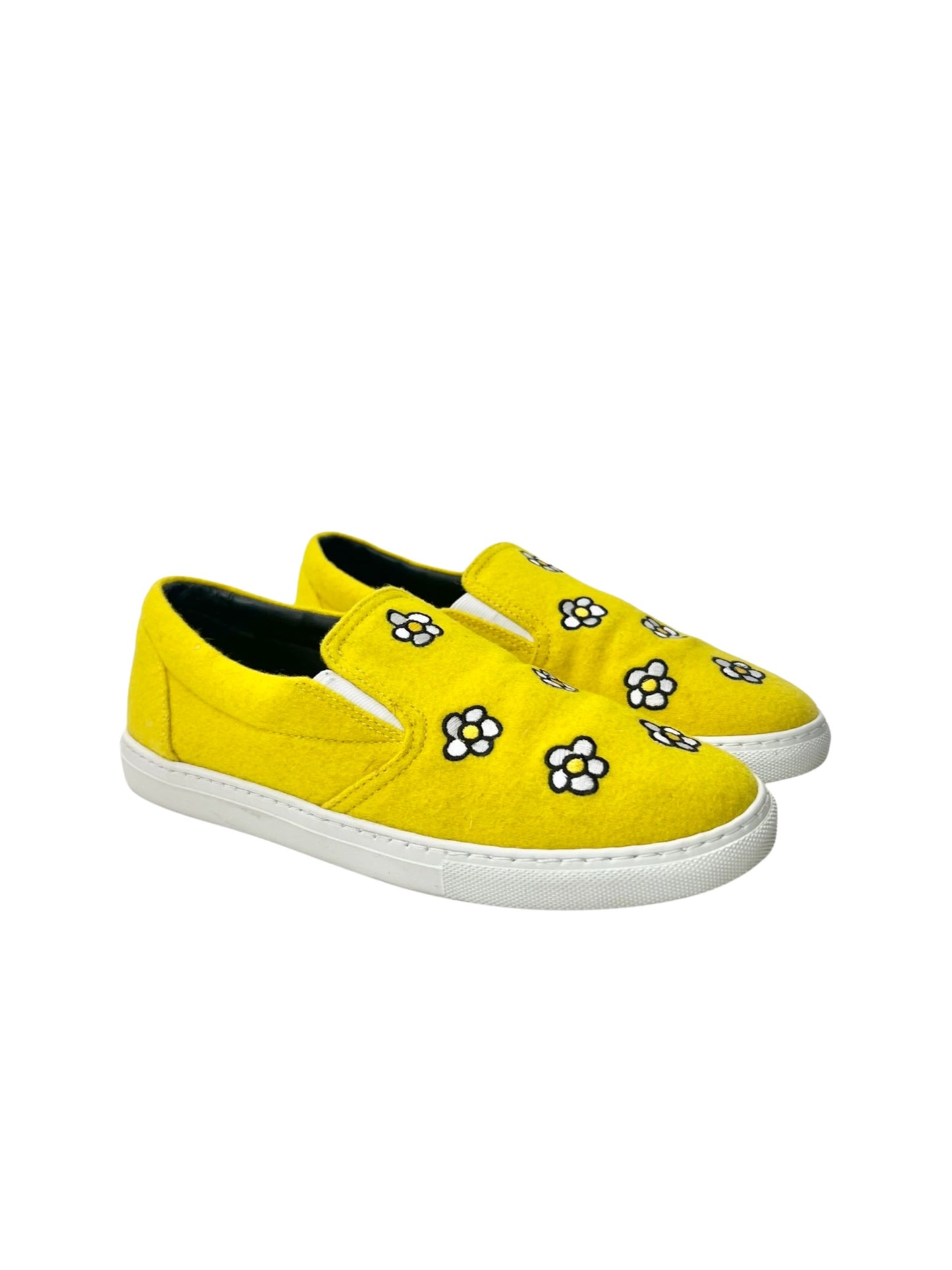 Mira Mikati Yellow Felt Daisy Embroidered Slip-On Sneaker, Size 38