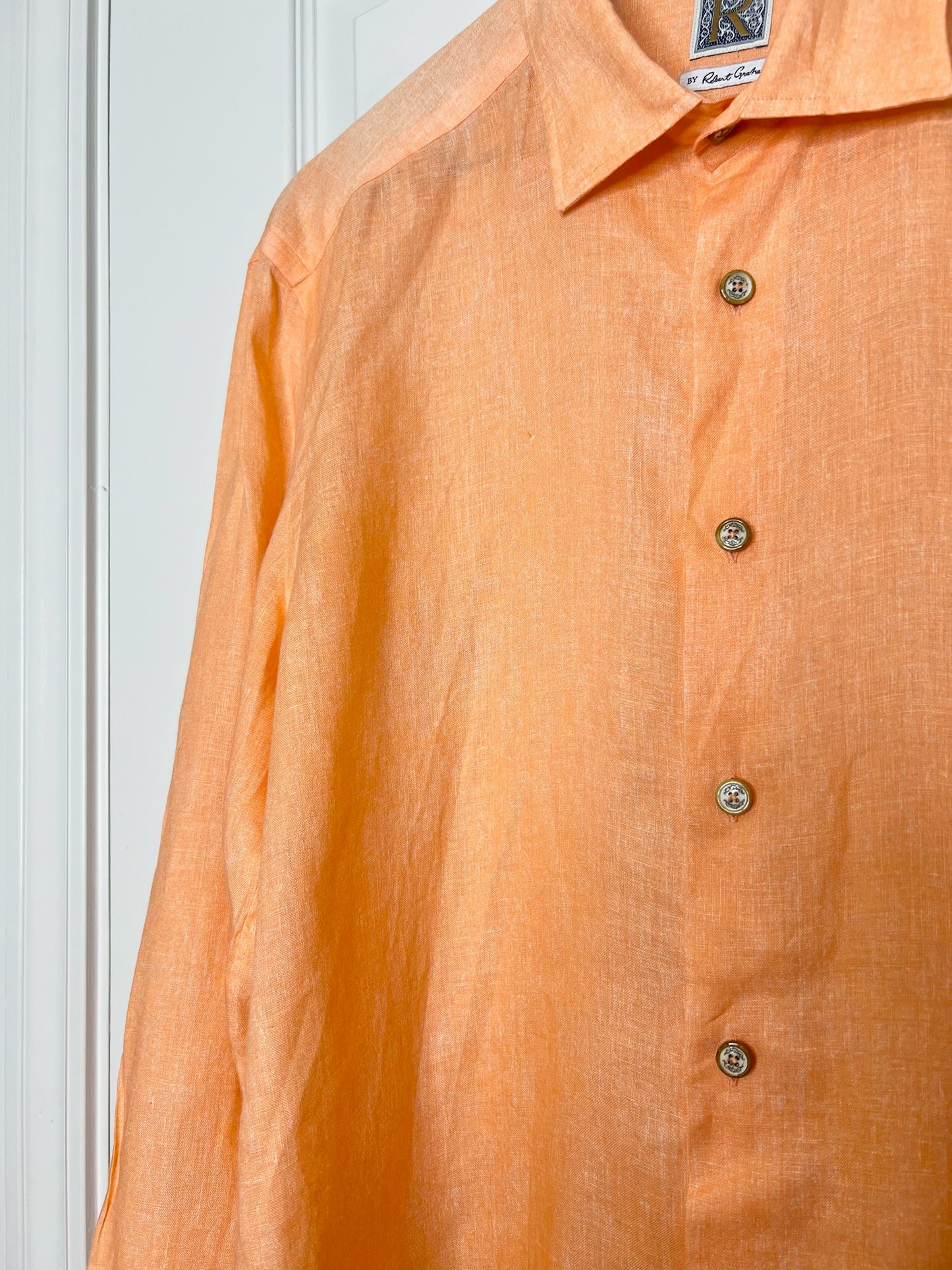 R by Robert Graham Orange Linen Long-Sleeve Shirt, Size XL