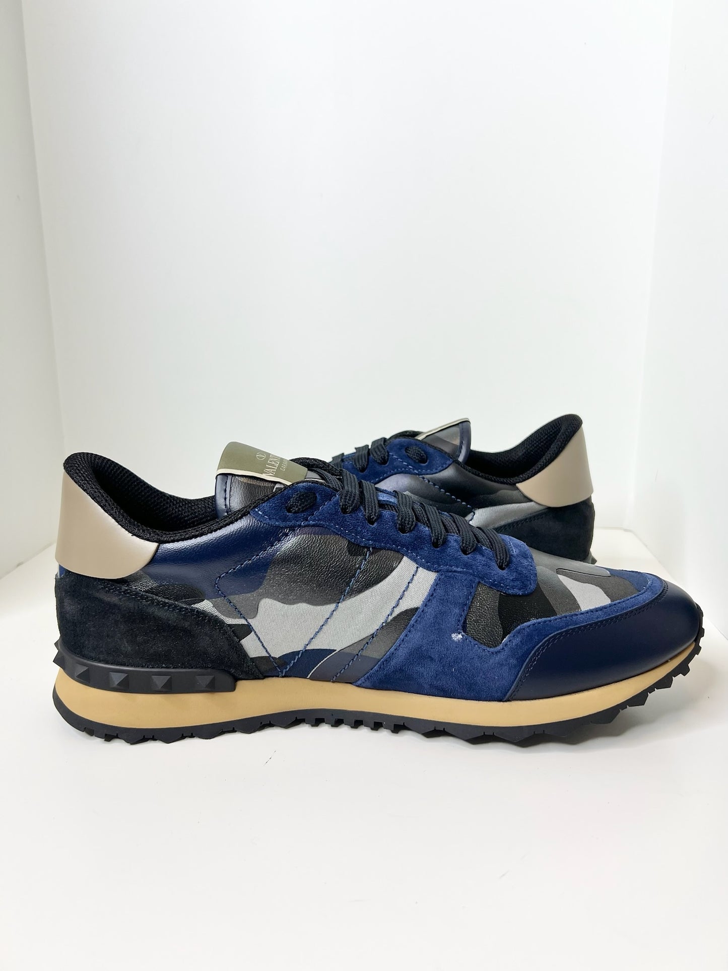 NWT! Valentino Men's Rockrunner Camouflage Laminated Sneaker, Size 46