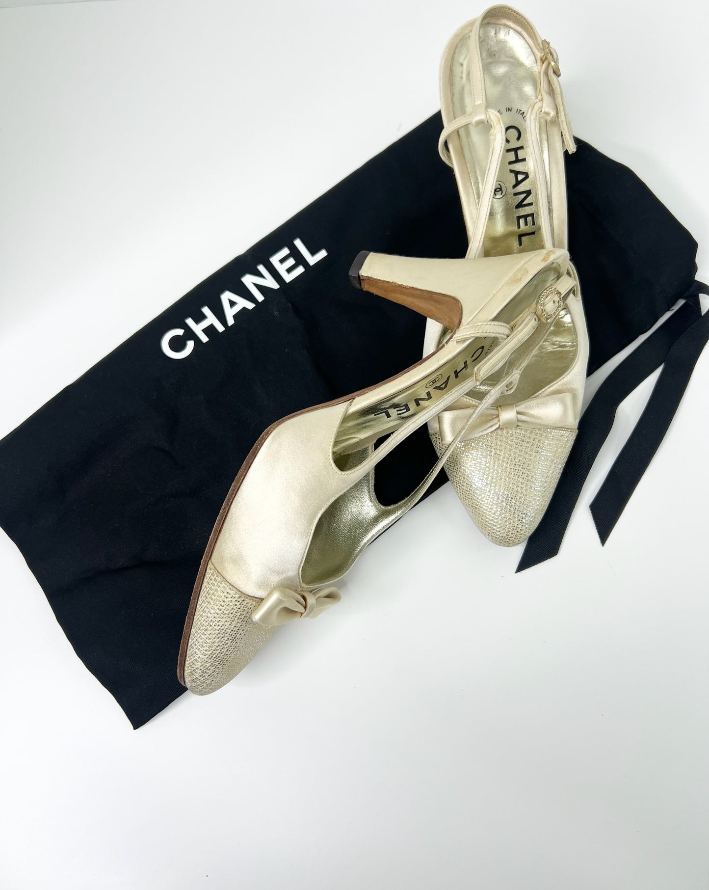 Vintage CHANEL Satin Slingbacks, Size 7