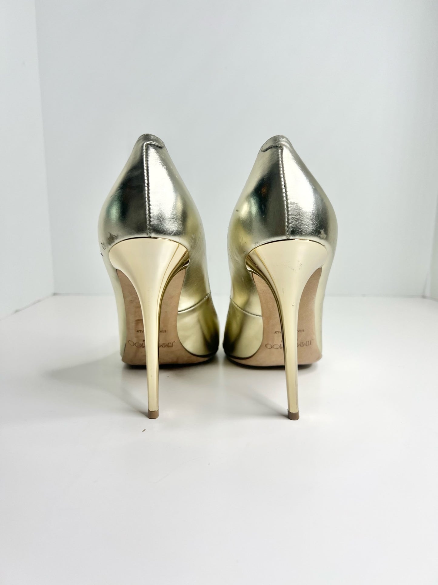 Jimmy Choo Mirrored Metallic Gold Pumps, Size 37