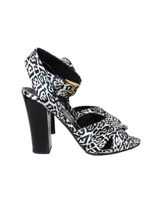 Tom Ford Leopard Print Satin Sandals, Size 40