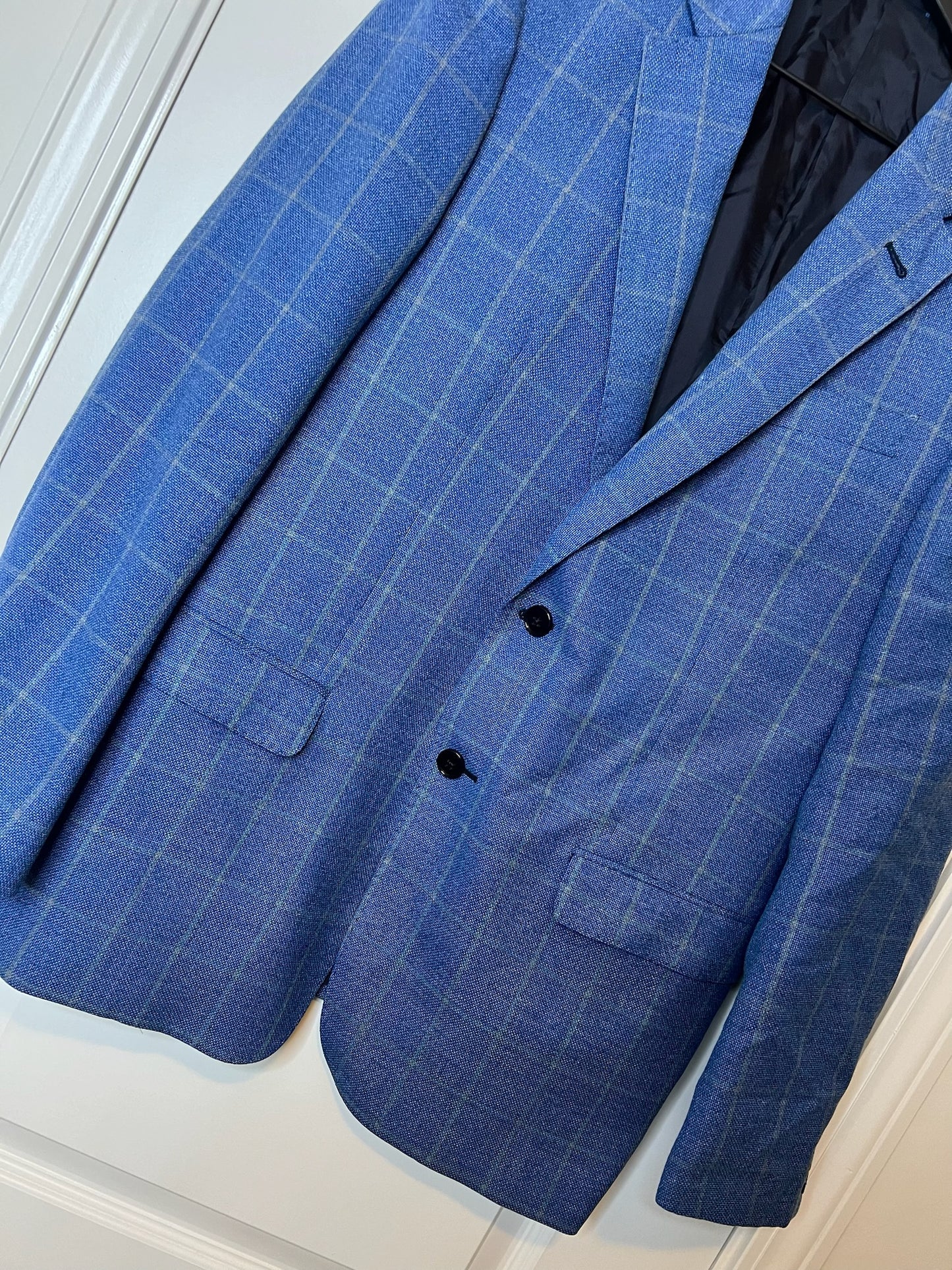 Armani Collezioni Blue Windowpane Wool Suit Jacket, Size 42-43