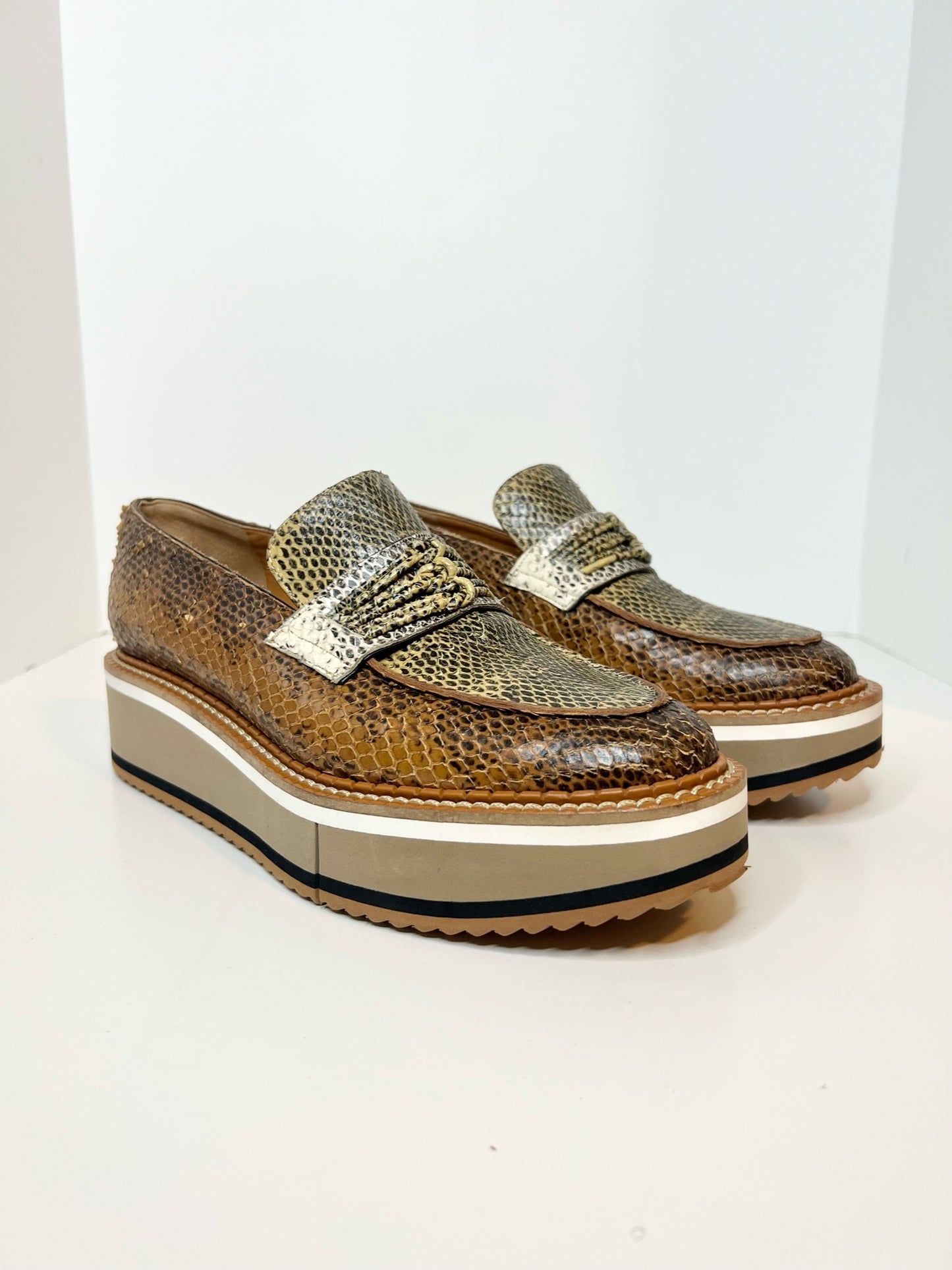 Robert Clergerie Snakeskin Loafers, Size 38.5