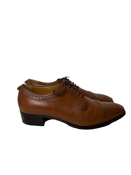 Gucci Brown Waxed Calfskin Reveille Amour Brogue Lace-Up Oxfords, Size 7