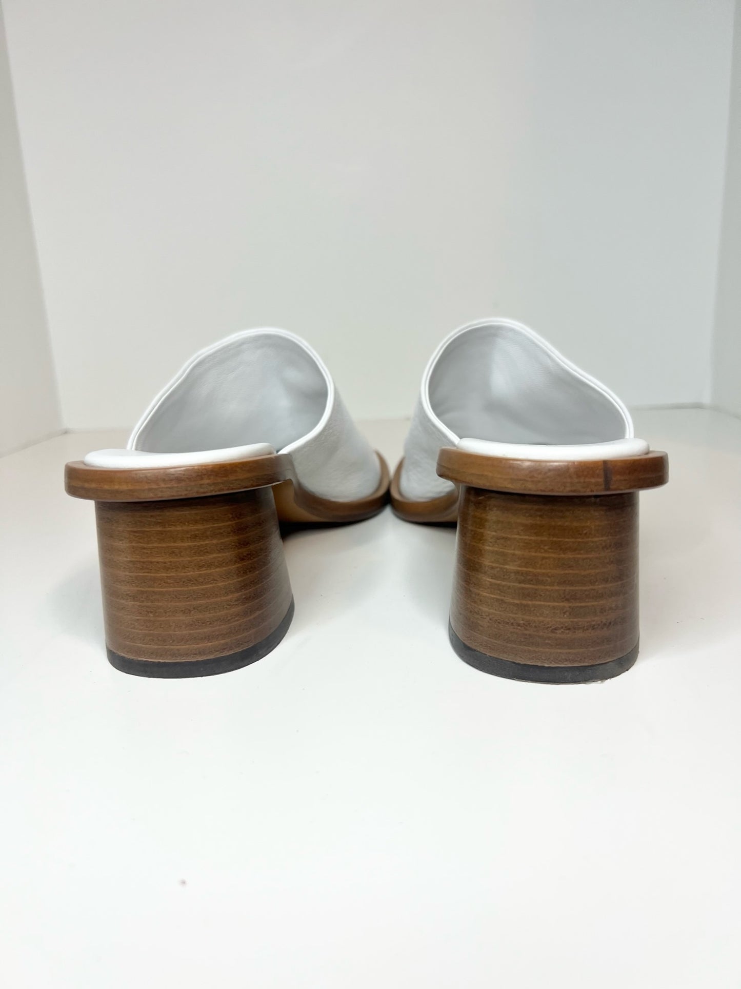 The Row White Leather Mules, Size 38