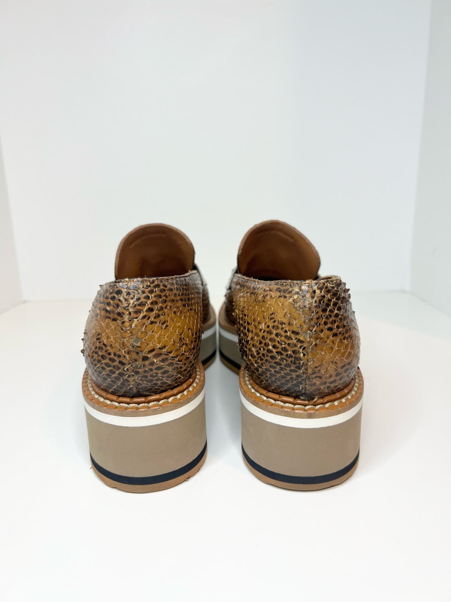 Robert Clergerie Snakeskin Loafers, Size 38.5