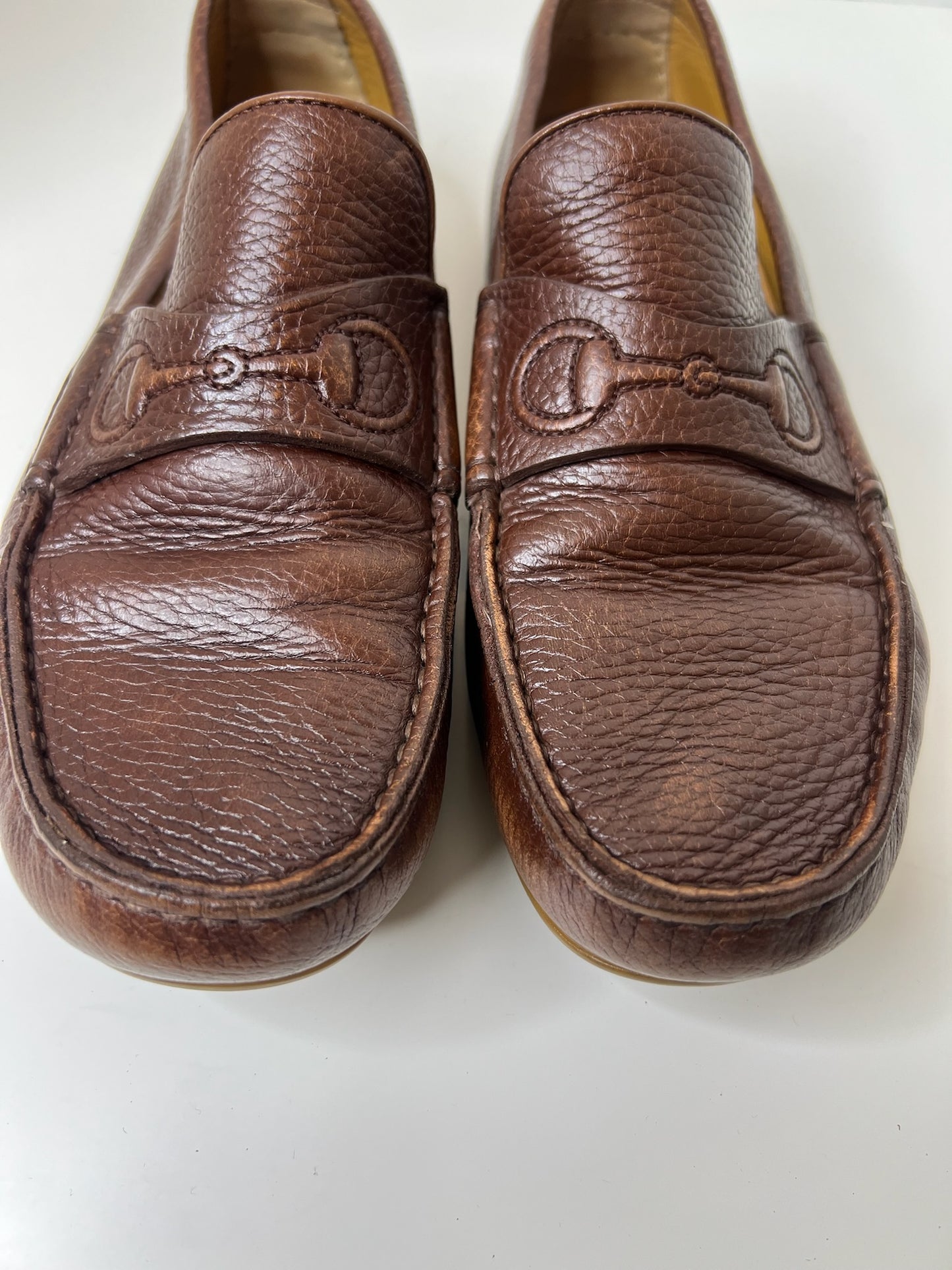 Gucci Brown Leather Driver w/ Embossed Horsebit Logo, Size 6.5