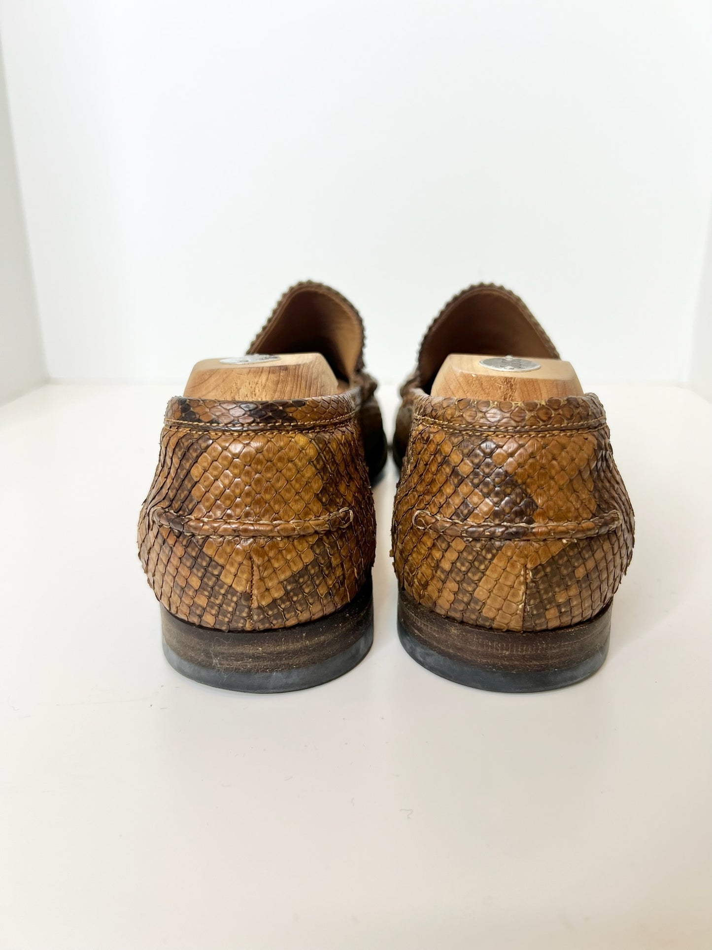 Gucci Python Loafers w/ Bamboo Hardware Accent, Size 7