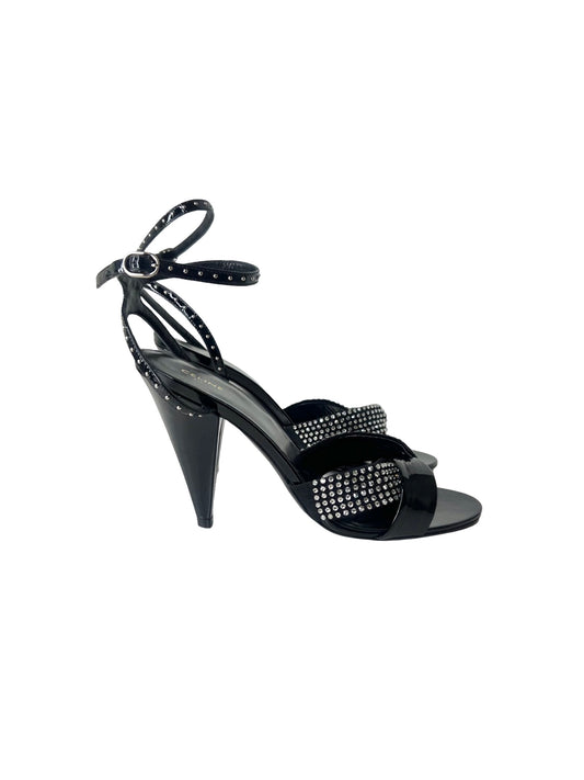 NWT! Celine Edwige Patent Leather Crystal Embellished Sandals, Size 37.5