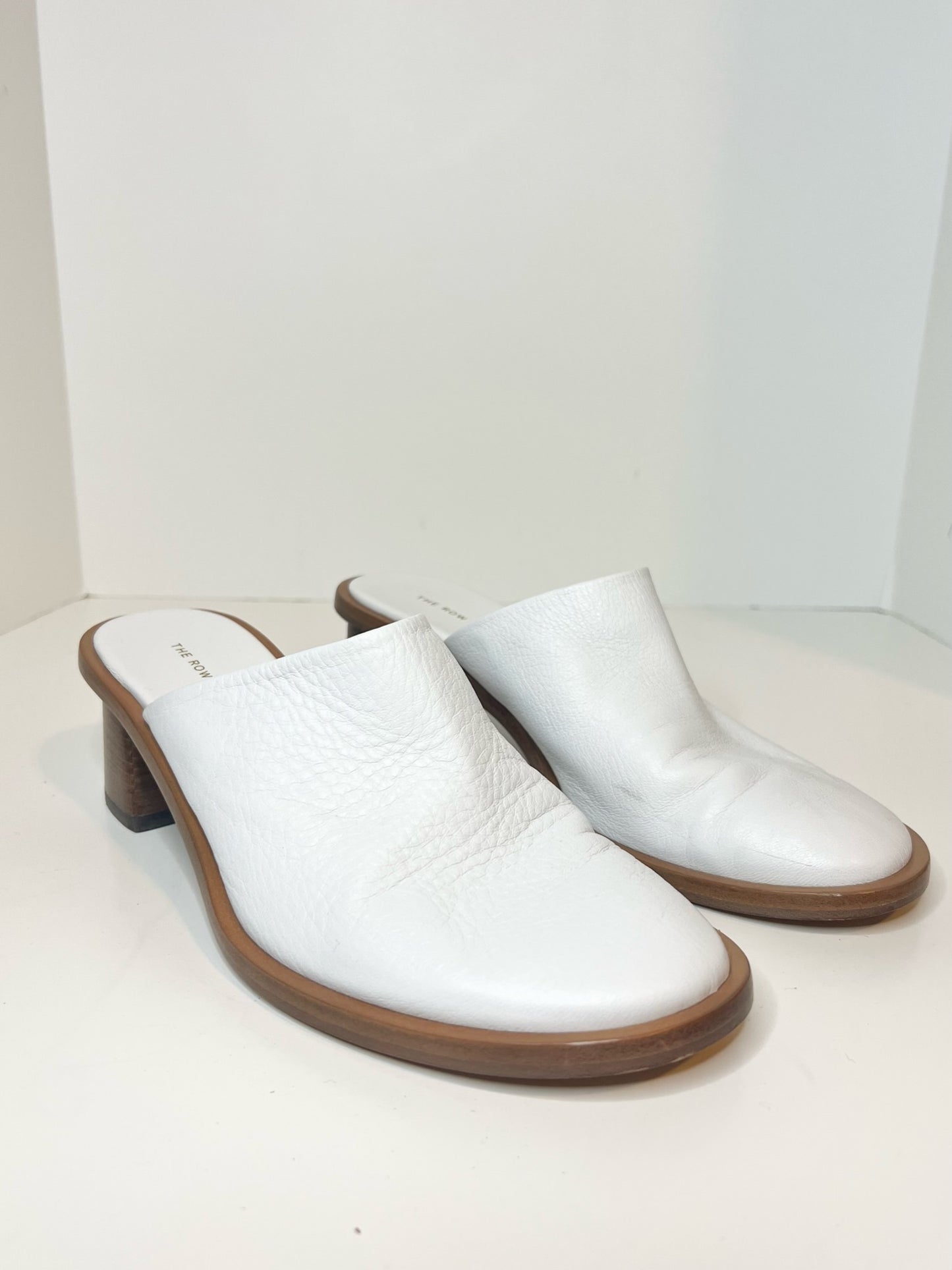 The Row White Leather Mules, Size 38