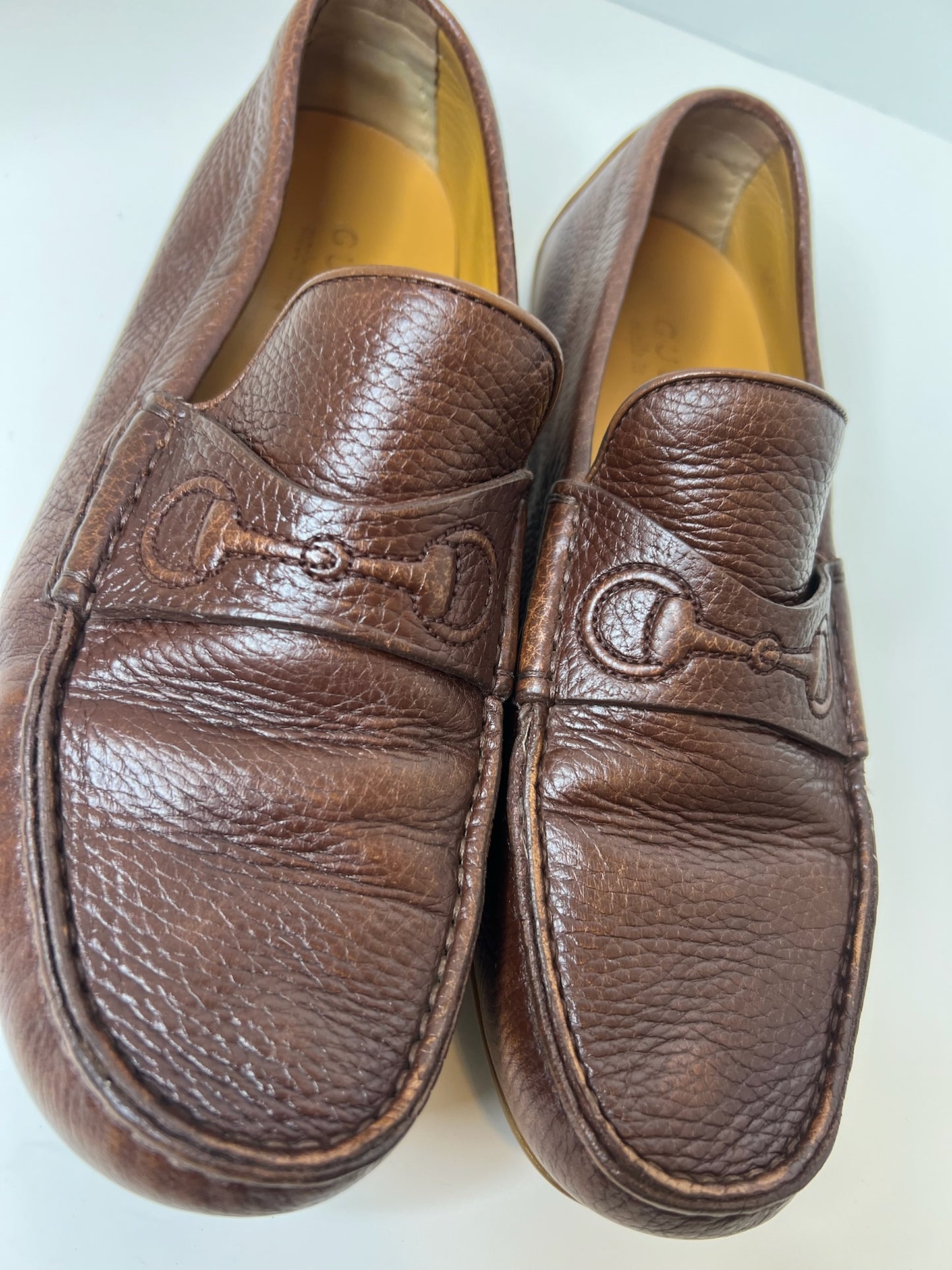 Gucci Brown Leather Driver w/ Embossed Horsebit Logo, Size 6.5