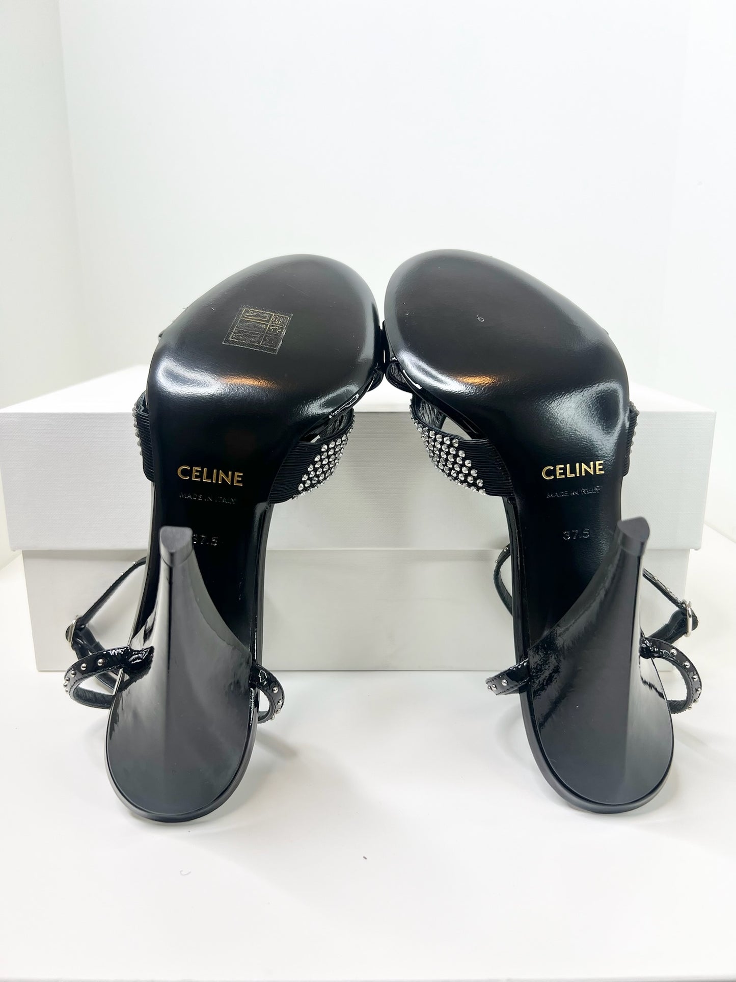 NWT! Celine Edwige Patent Leather Crystal Embellished Sandals, Size 37.5