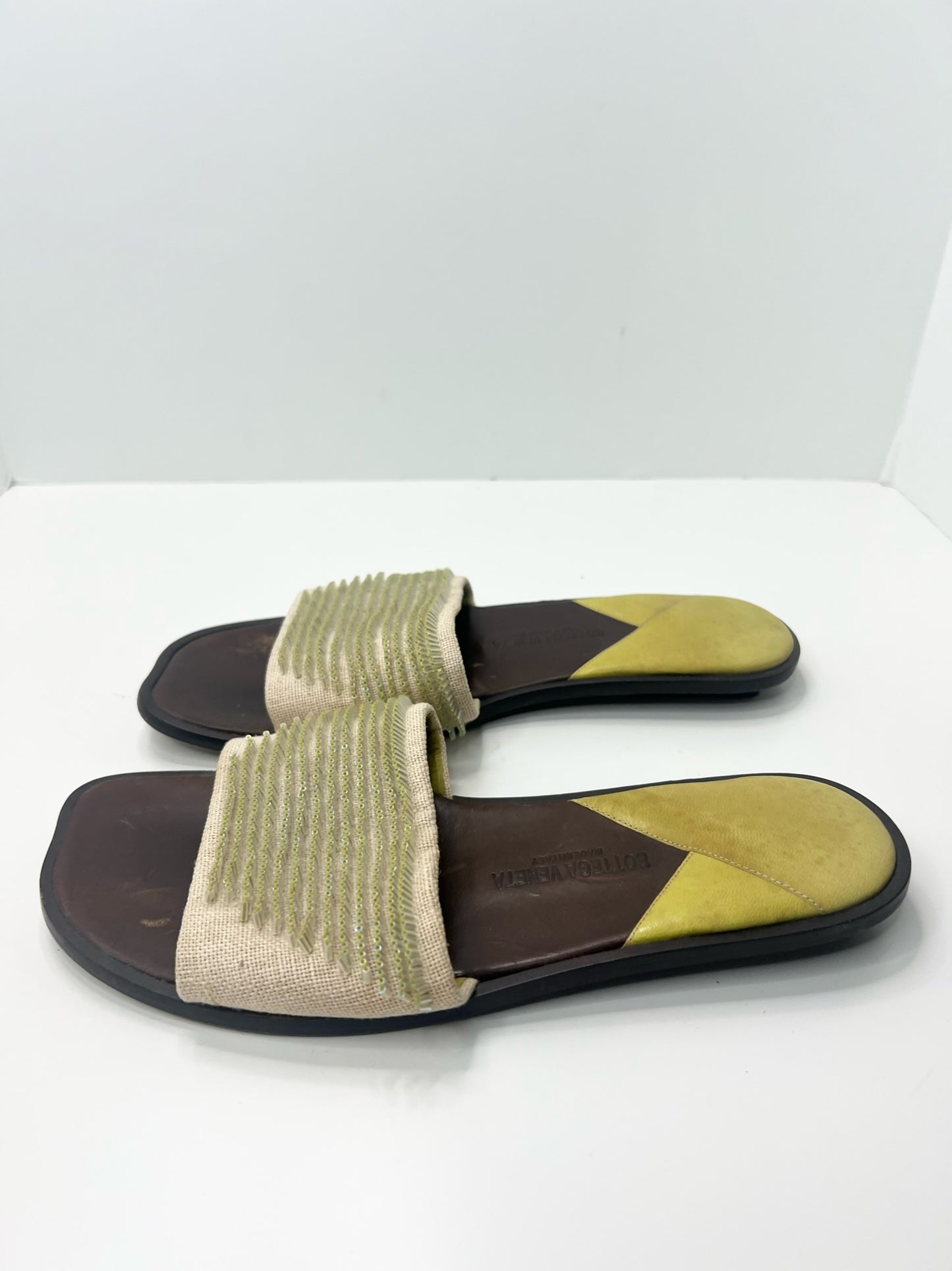 Bottega Veneta Bugle Beaded Leather Flat Sandals, Size 8