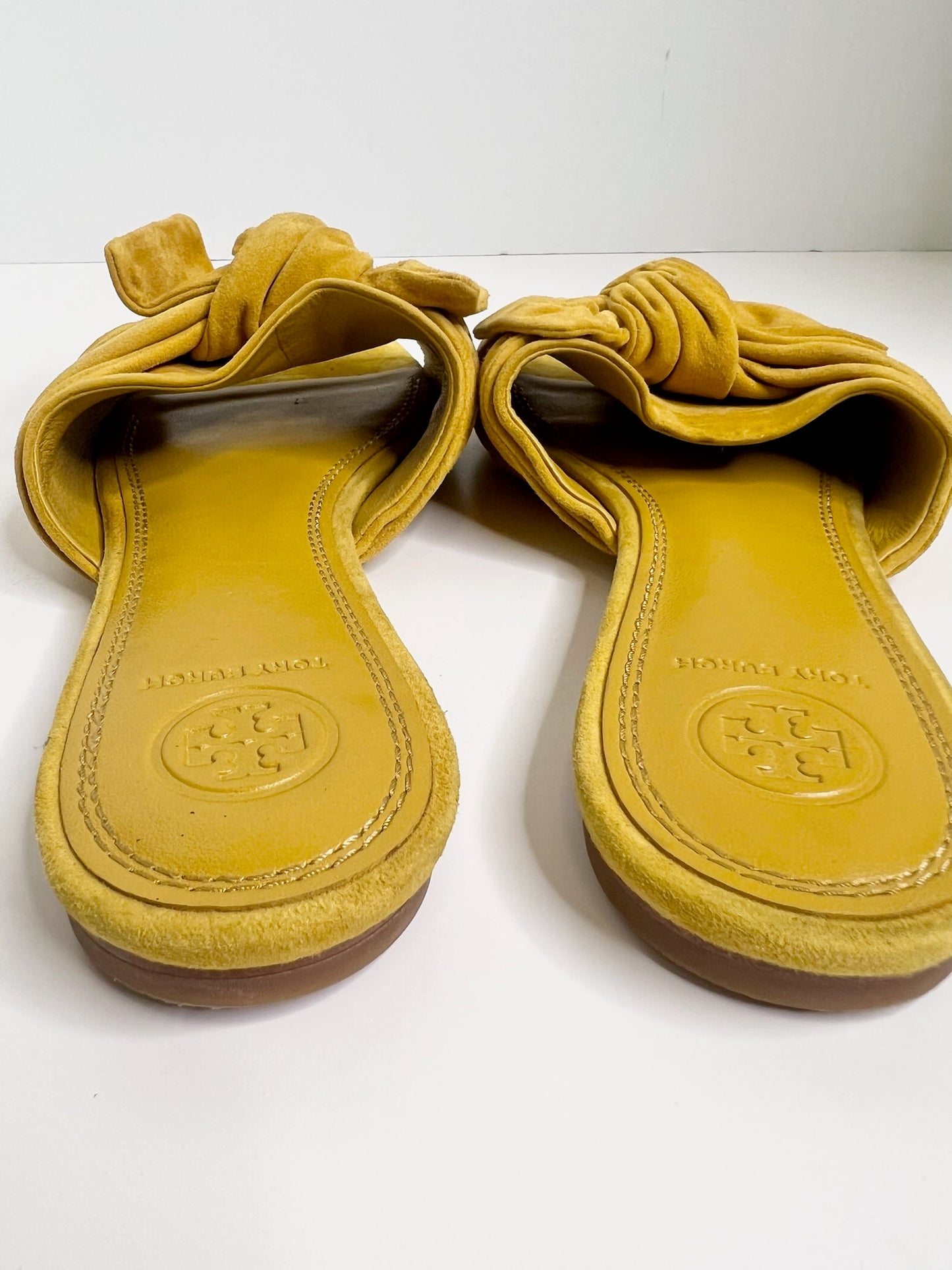 Tory Burch Annabelle Yellow Suede Bow Slides, Size 7.5