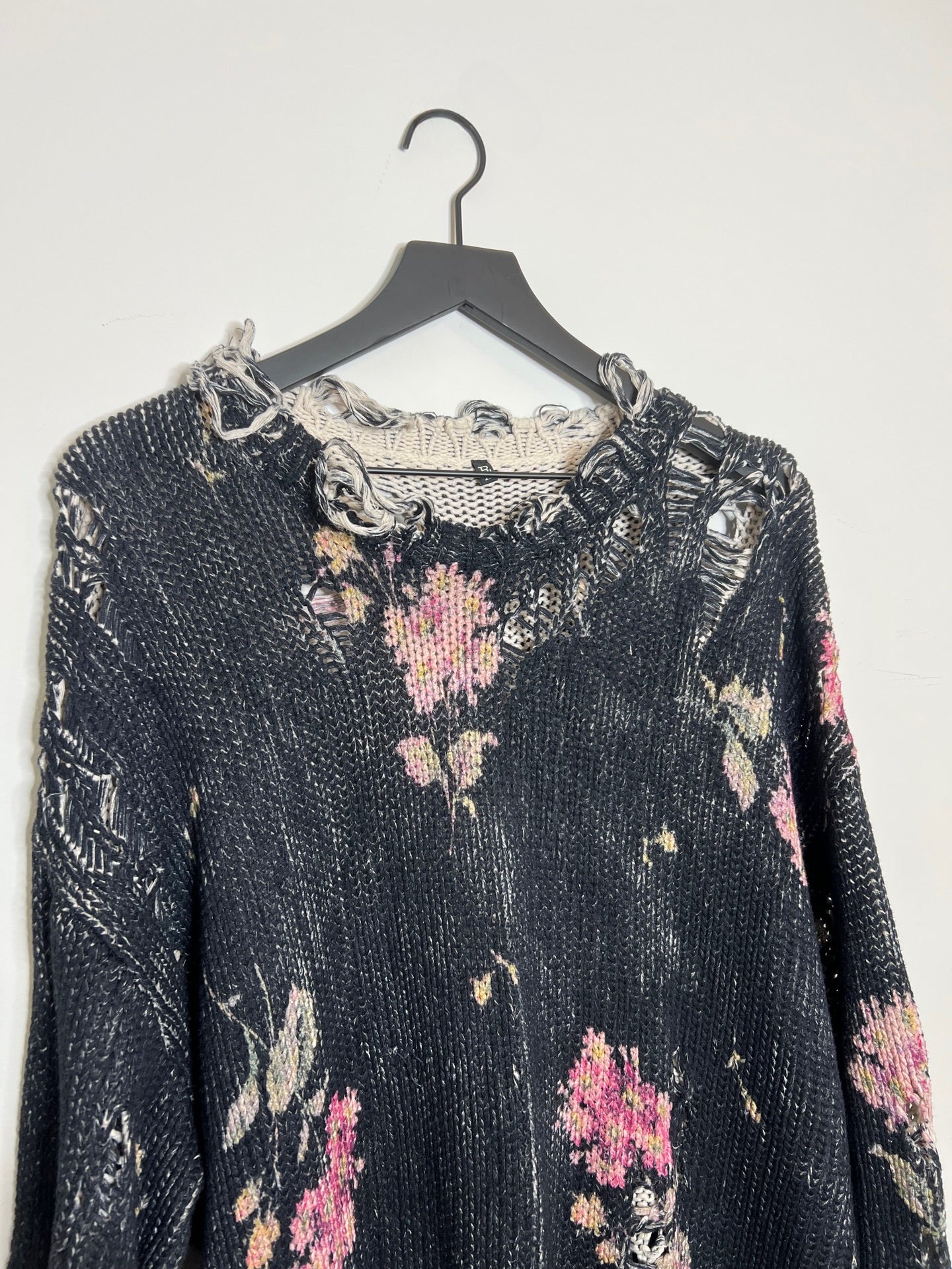 R13 Oversized Distressed Floral Sweater