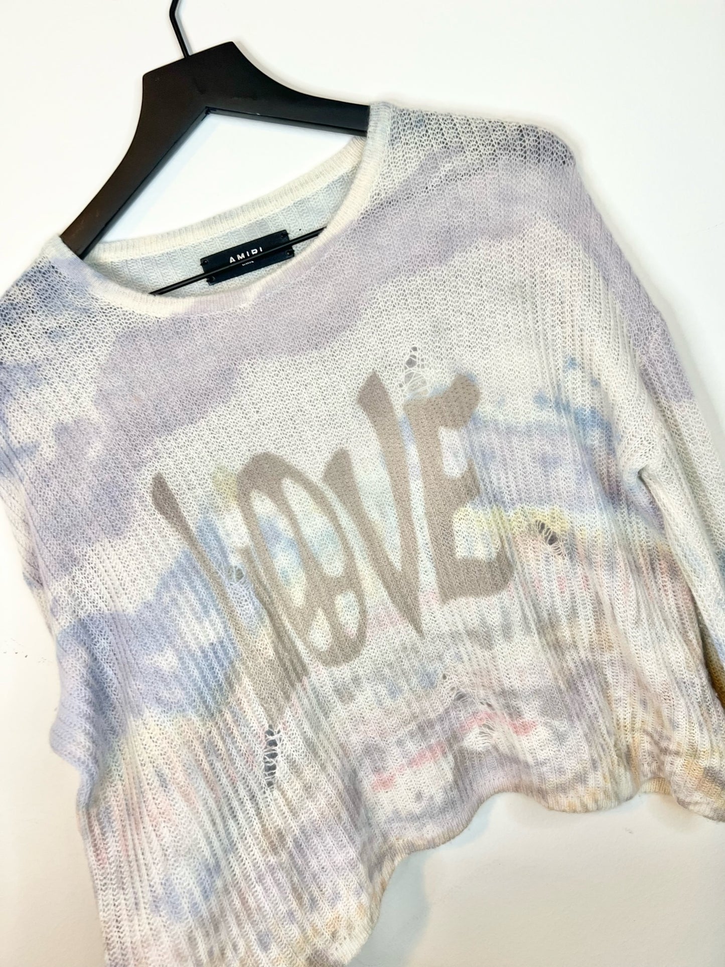 Amiri Multi Color Love Tie Dye Cropped Knit Sweater, Size Large