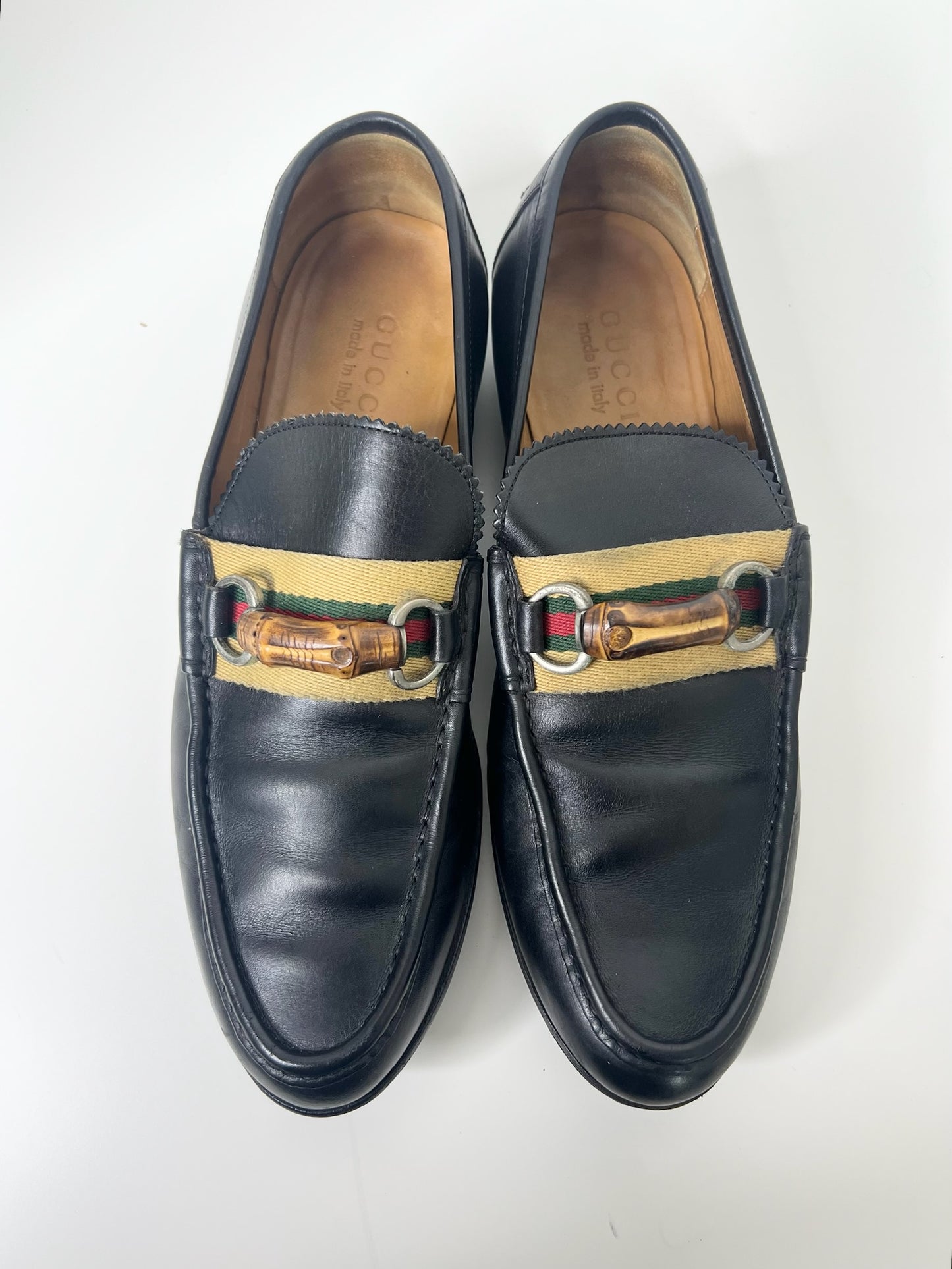 Gucci Bamboo Horsebit Black Leather Loafers, Size 7.5