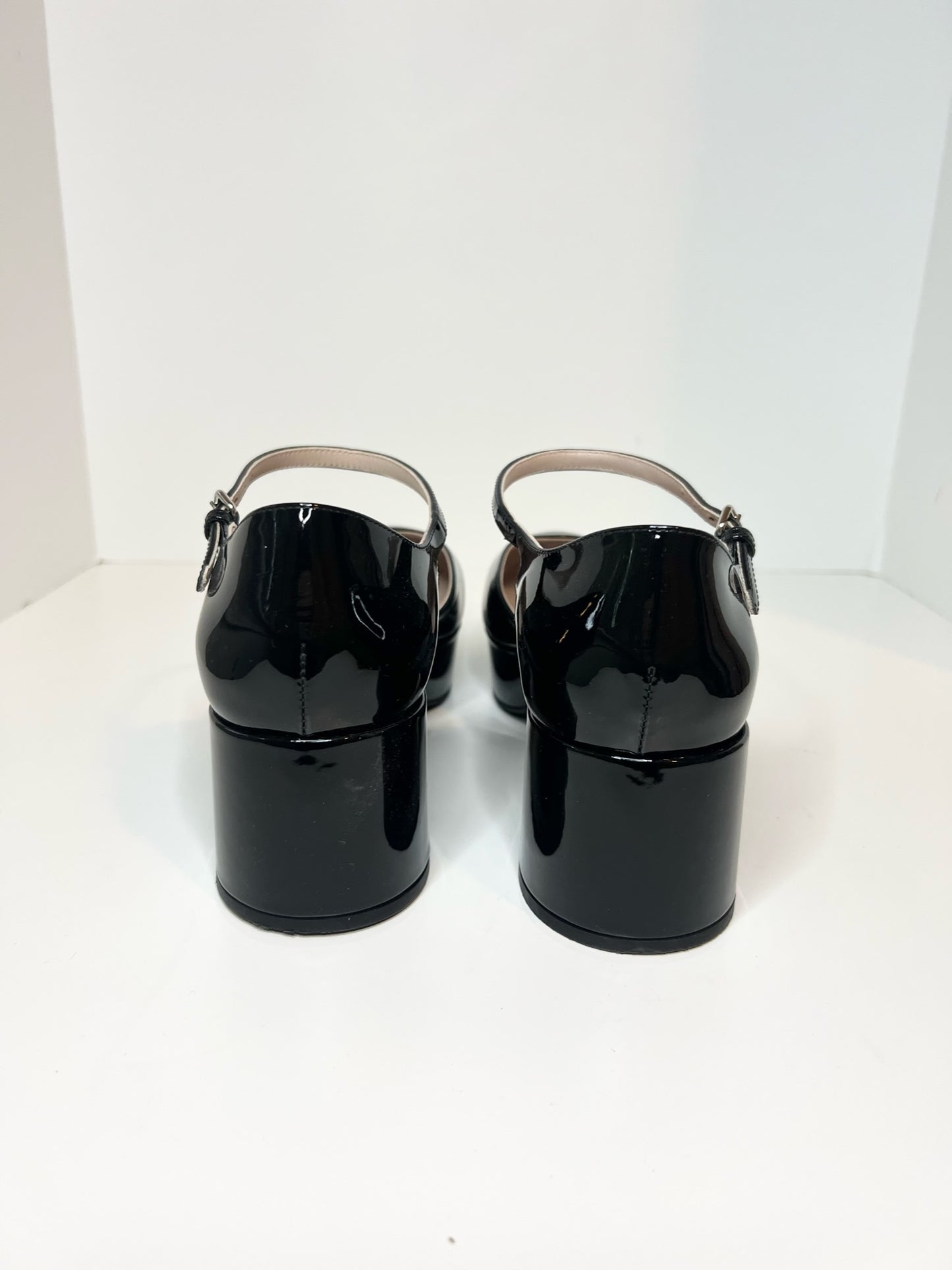 Miu Miu Black Patent Mary Janes, Size 38.5