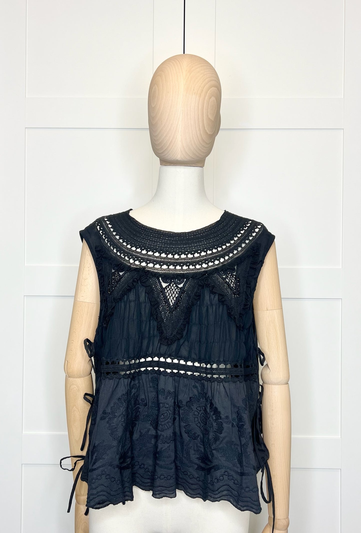 Dries Van Noten Black Embroidered Beaded Lace Top, Size 38