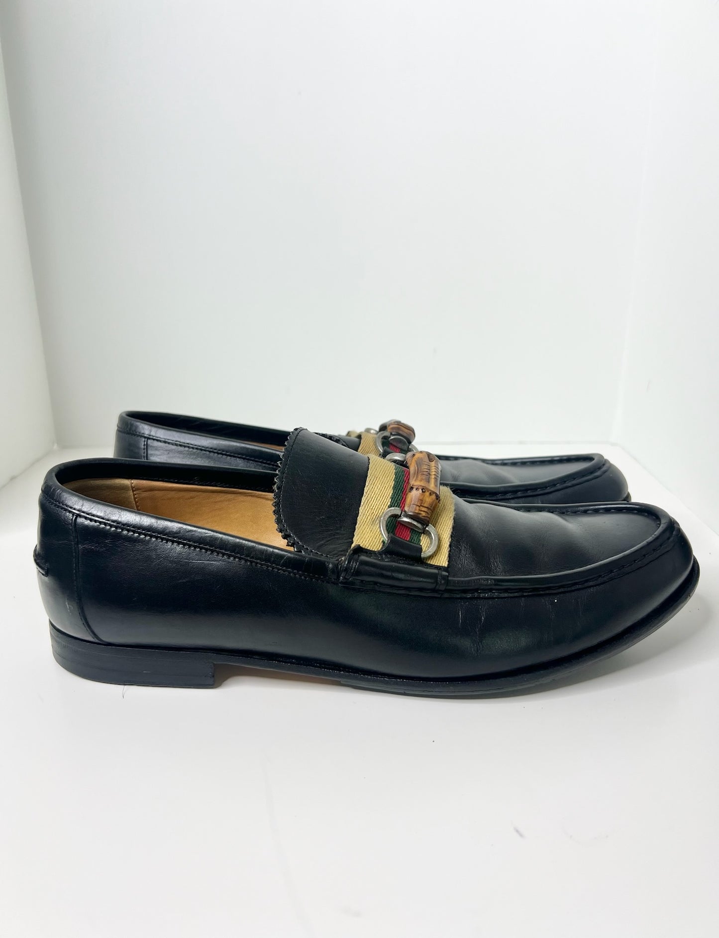 Gucci Bamboo Horsebit Black Leather Loafers, Size 7.5