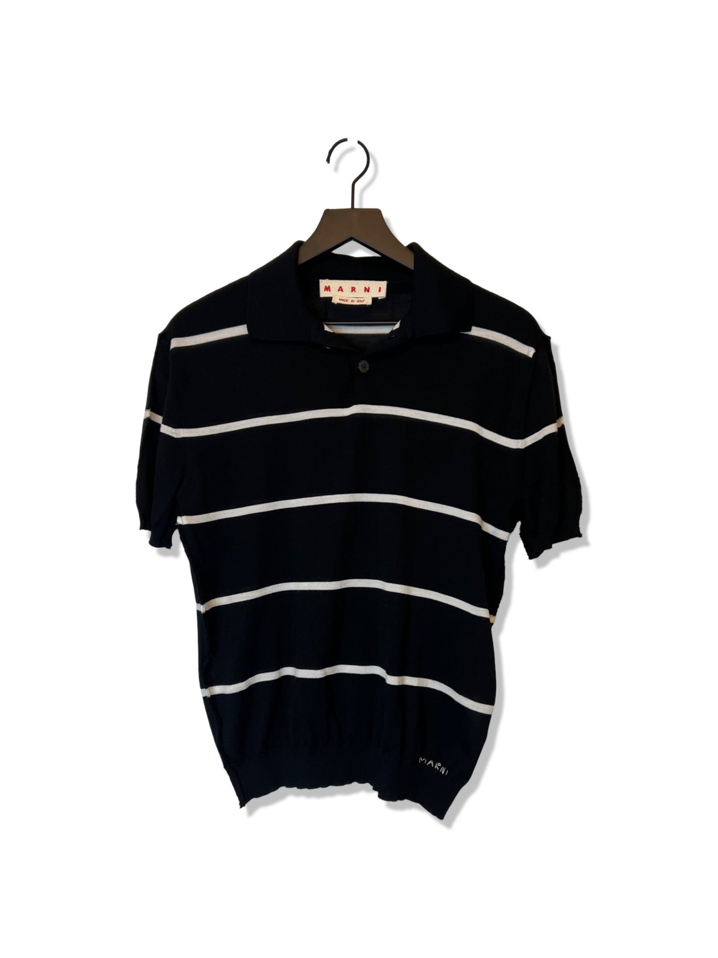 Marni Iconic Classic Striped Light Wool Polo, Size 44