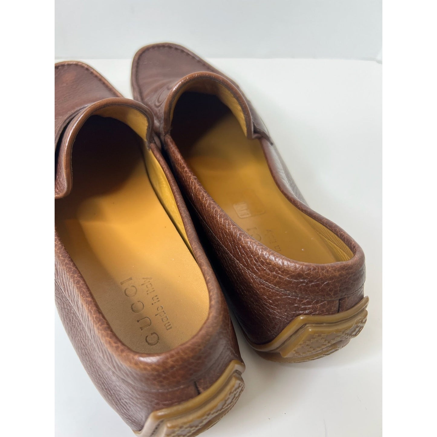 Gucci Brown Leather Driver w/ Embossed Horsebit Logo, Size 6.5