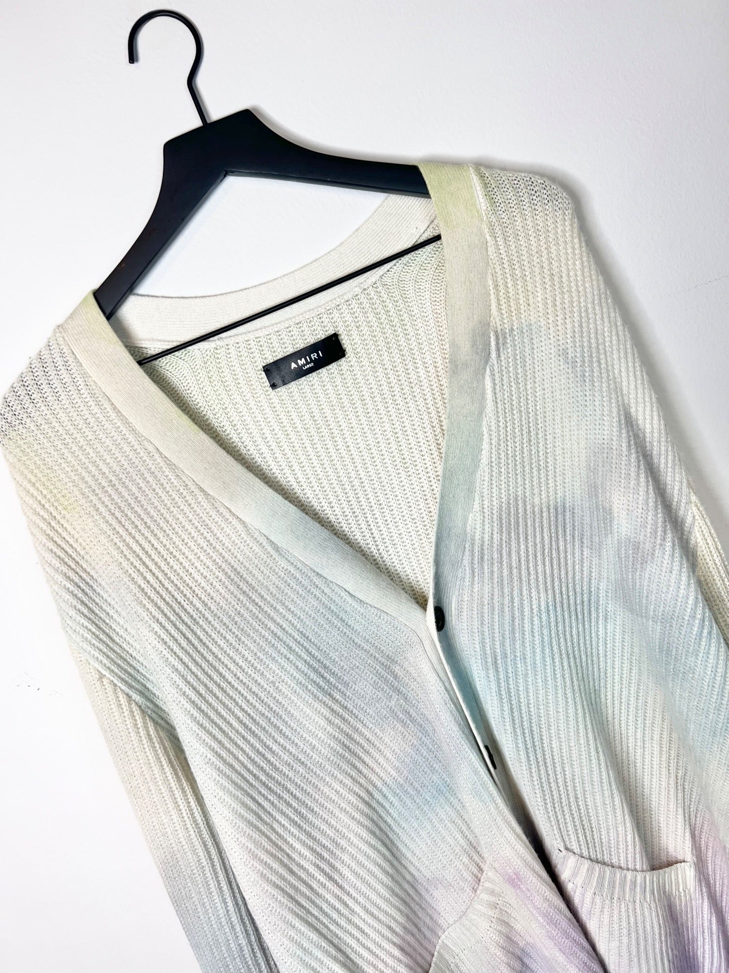 Amiri White Cashmere Watercolor Cardigan, Size 40