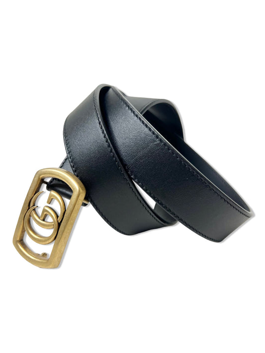 Gucci Black Leather Framed Double G Belt, Size 95