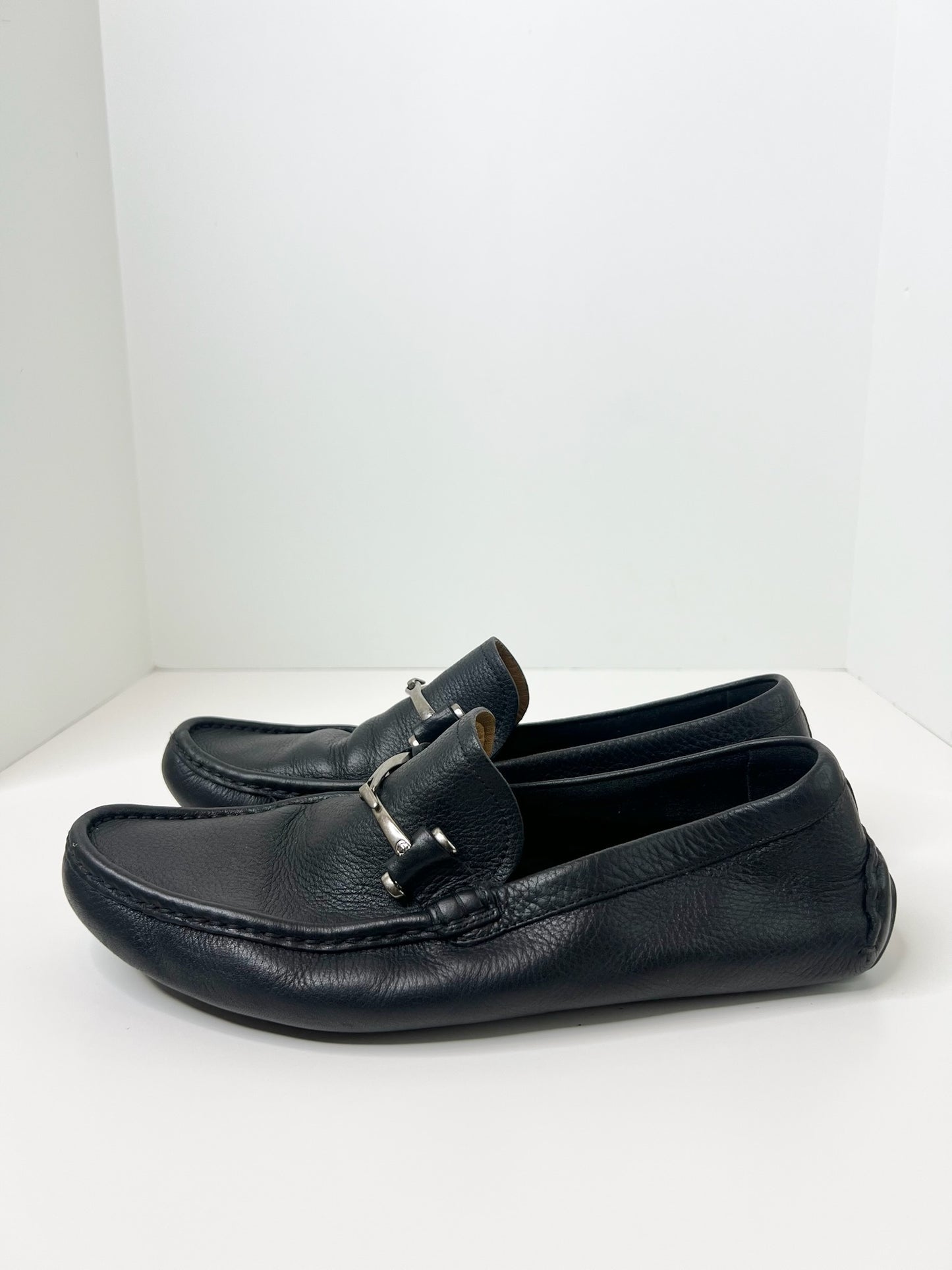 Gucci Interlocking G Logo Black Leather Drivers, Size 7