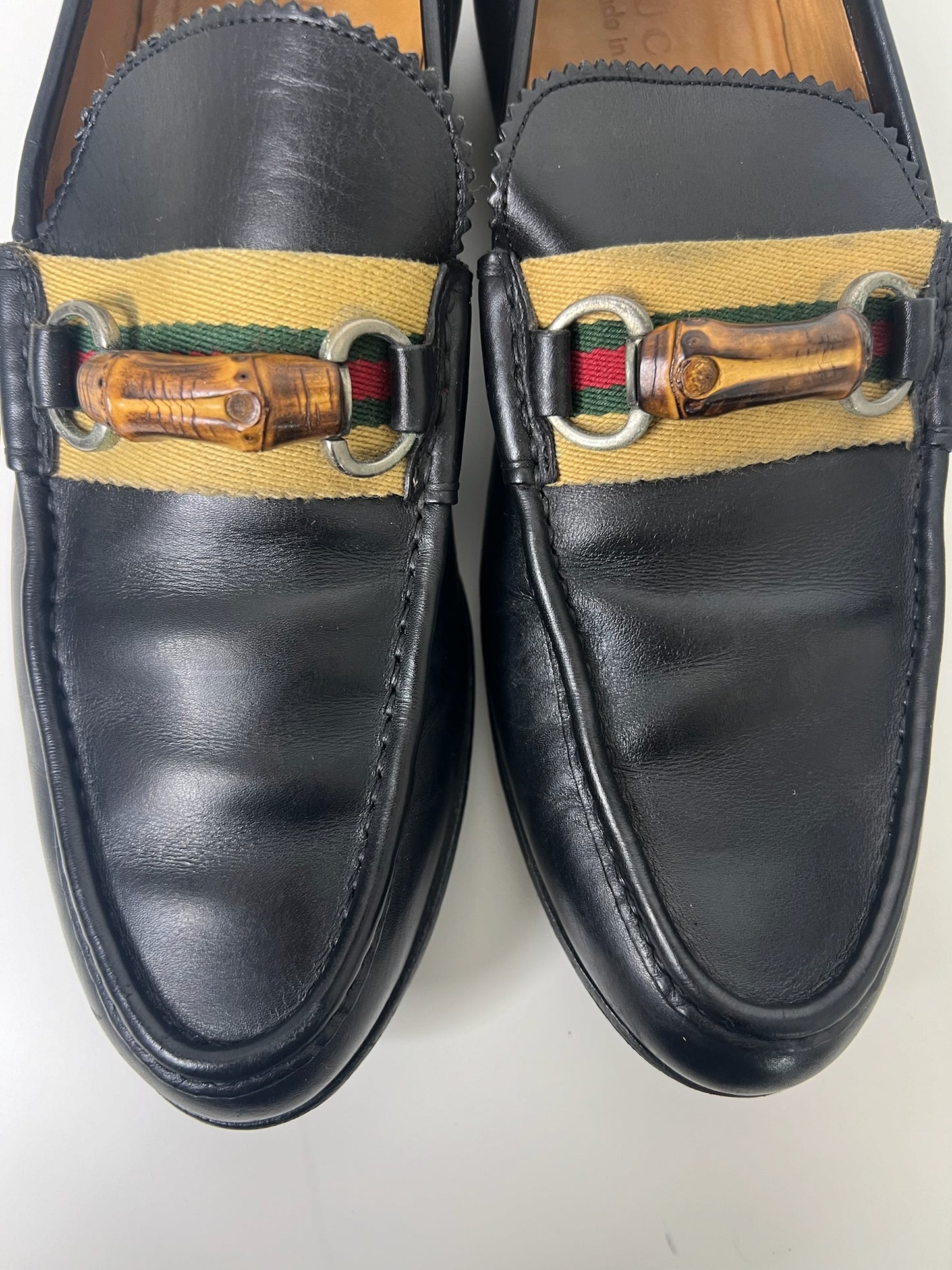 Gucci Bamboo Horsebit Black Leather Loafers, Size 7.5