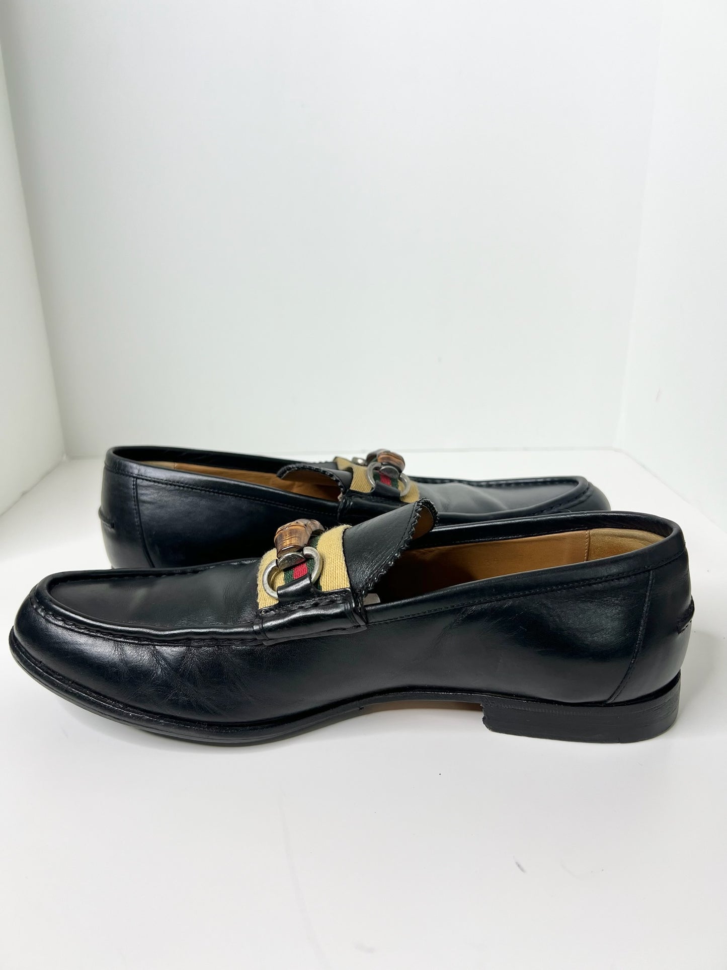 Gucci Bamboo Horsebit Black Leather Loafers, Size 7.5