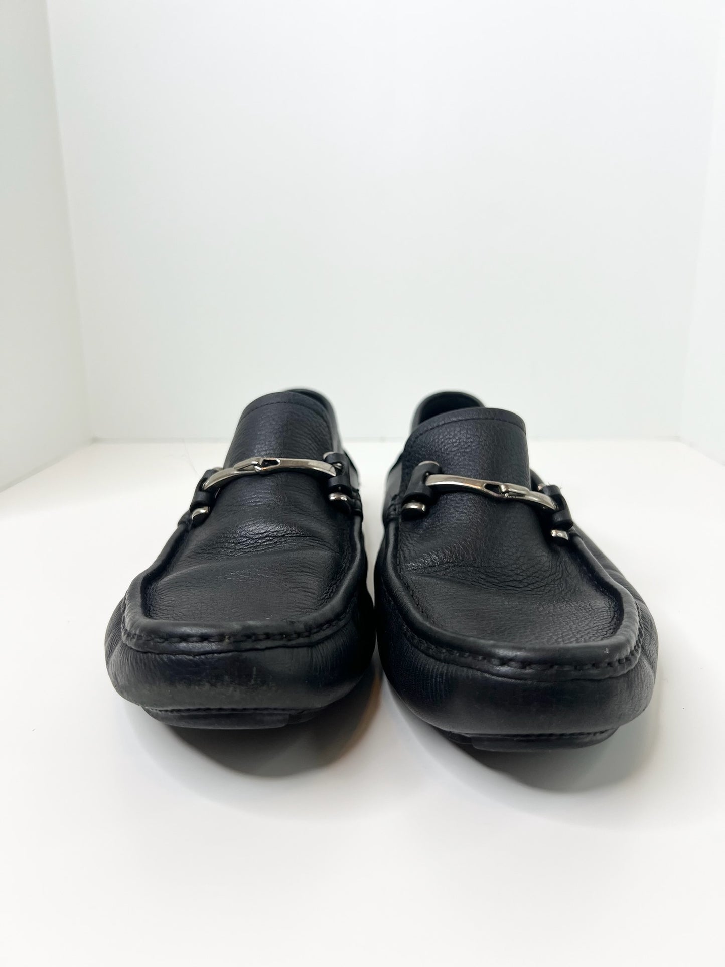 Gucci Interlocking G Logo Black Leather Drivers, Size 7