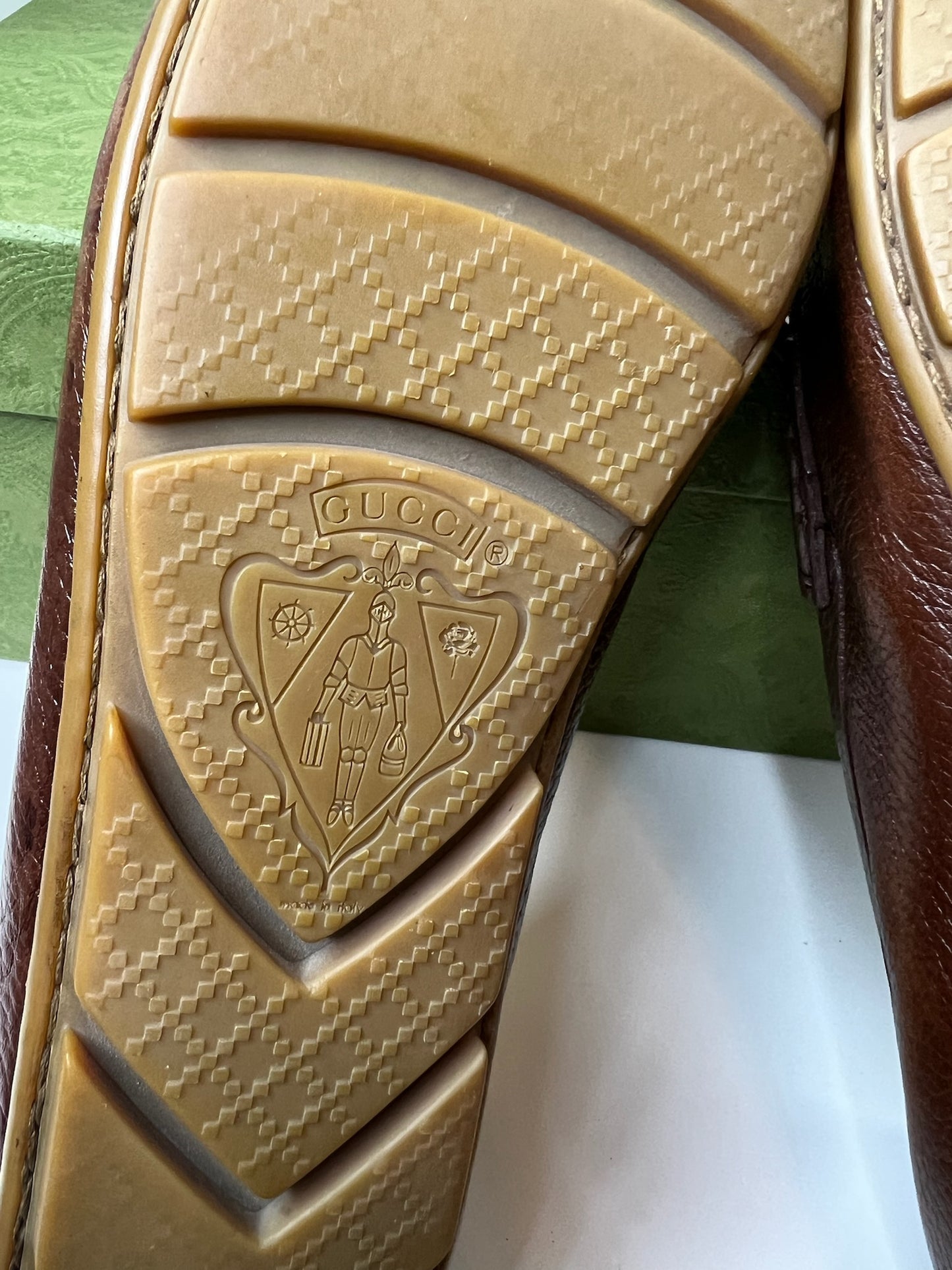 Gucci Brown Leather Driver w/ Embossed Horsebit Logo, Size 6.5