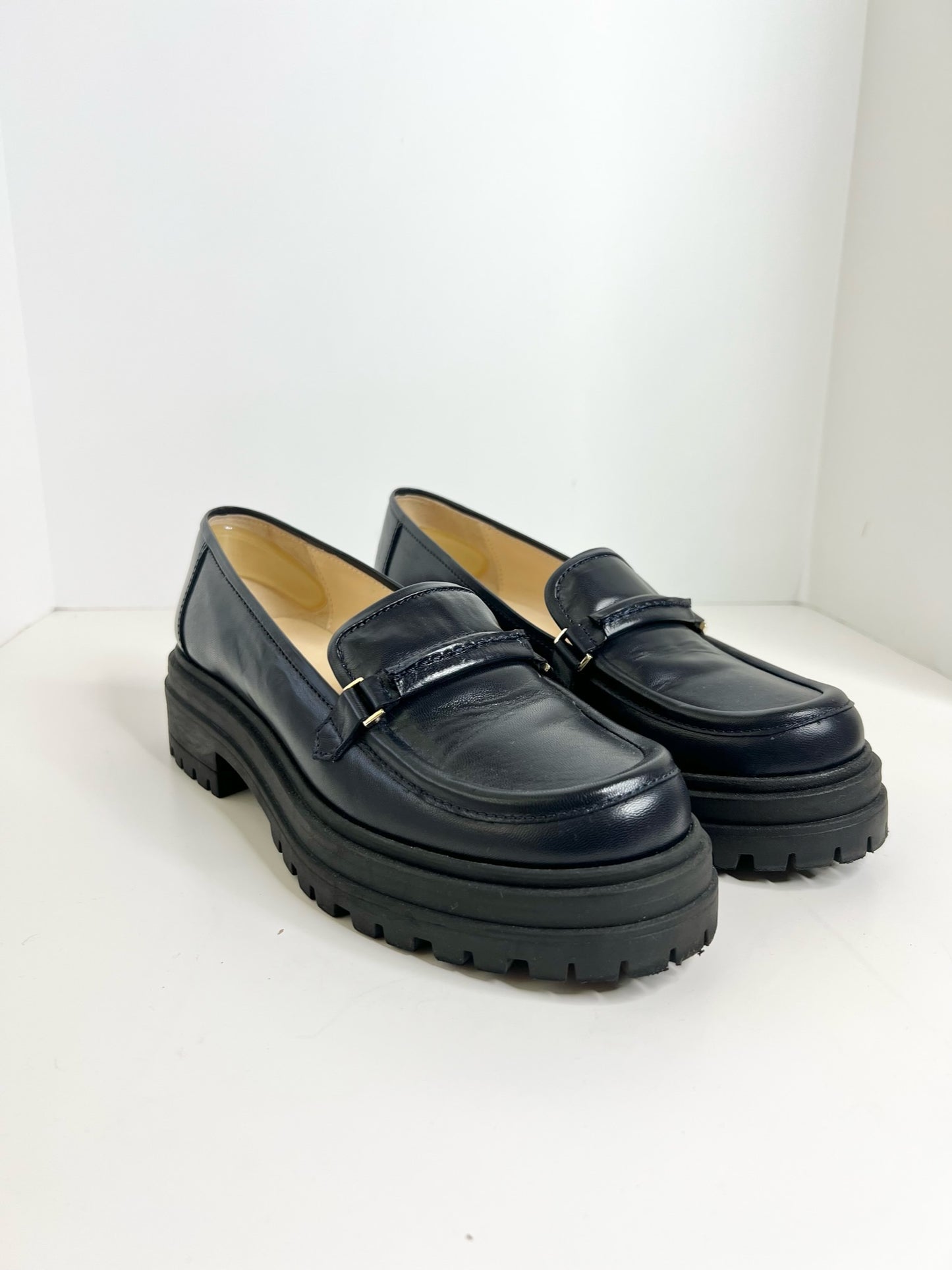 Tila March Paris Henri Leather Loafers Navy, Size 38