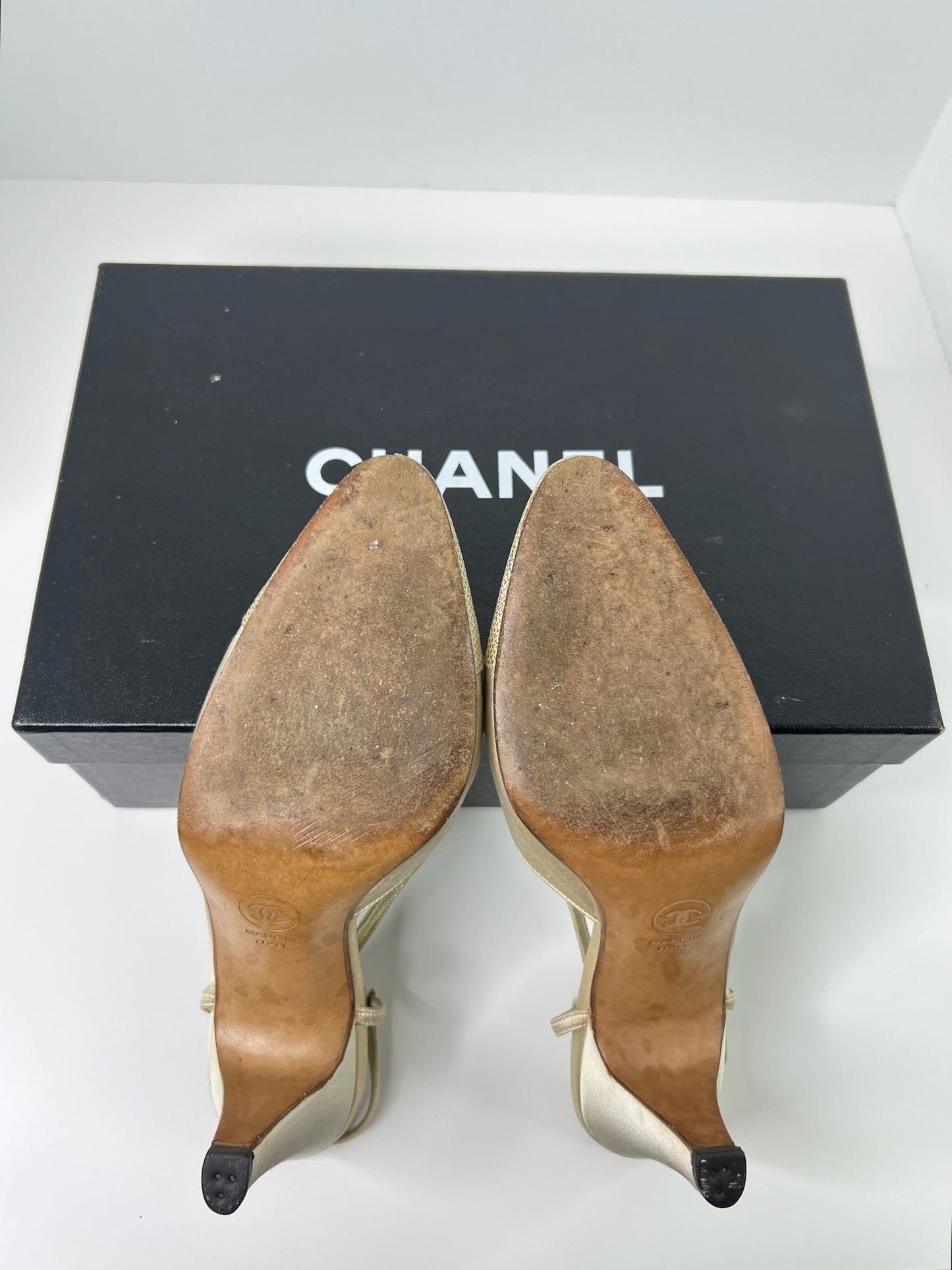 Vintage CHANEL Satin Slingbacks, Size 7