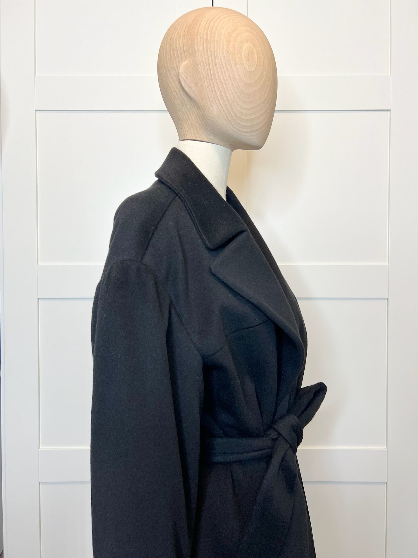 Calvin Klein Black Wool Tie Overcoat, Size 4