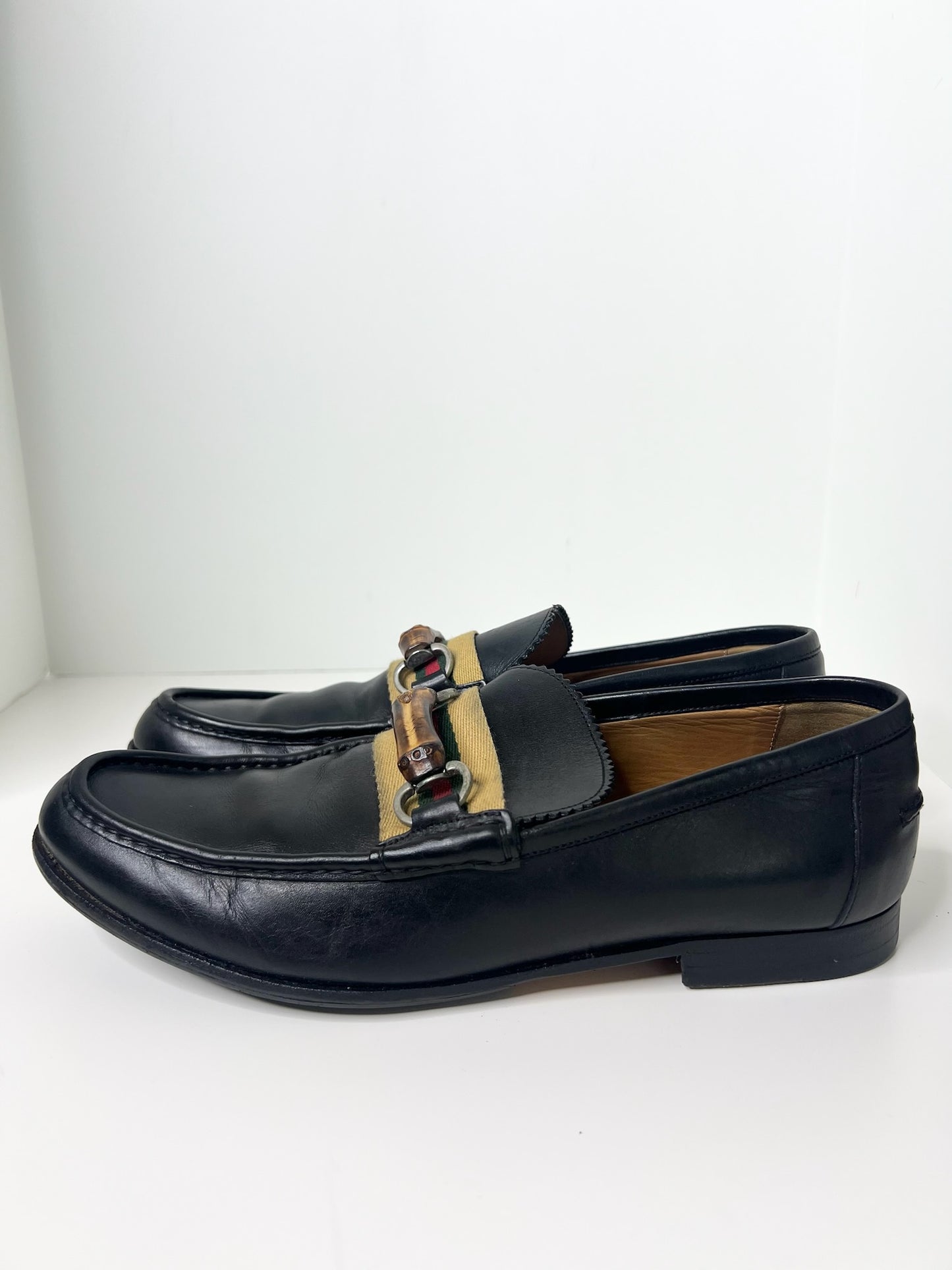 Gucci Bamboo Horsebit Black Leather Loafers, Size 7.5