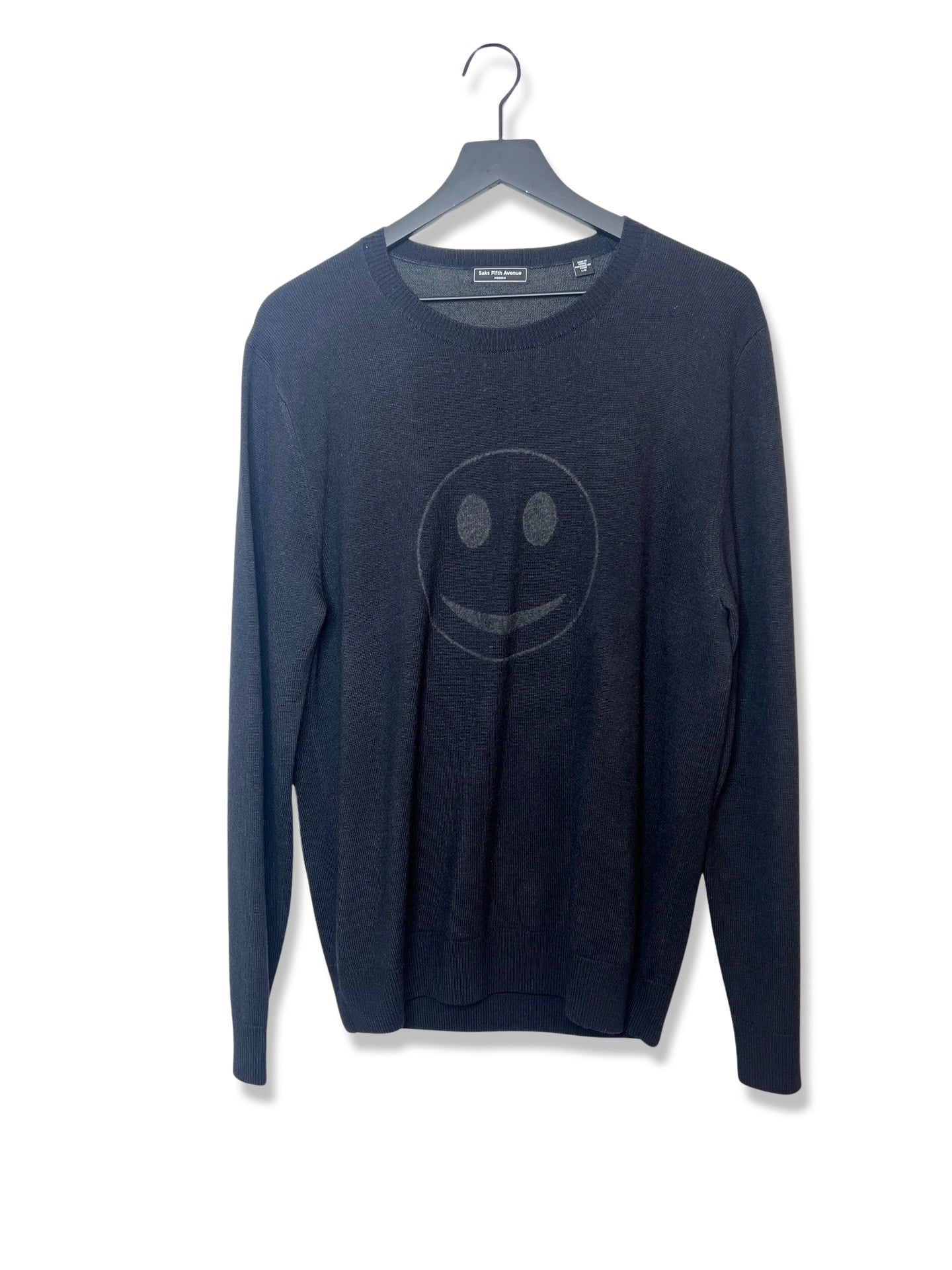 Saks Fifth Ave Navy Smiley Face Sweater, Size Large