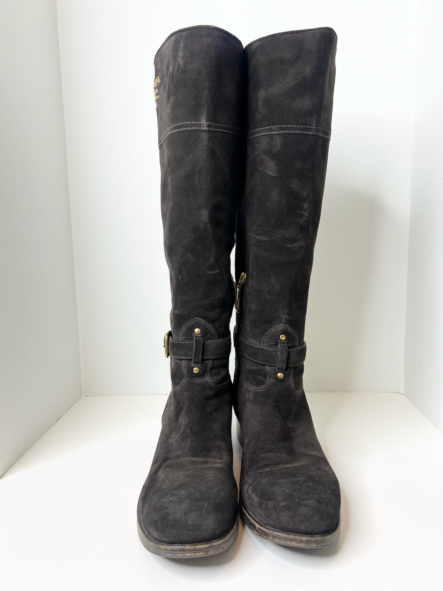 Prada Brown Suede Riding Boots, Size 39