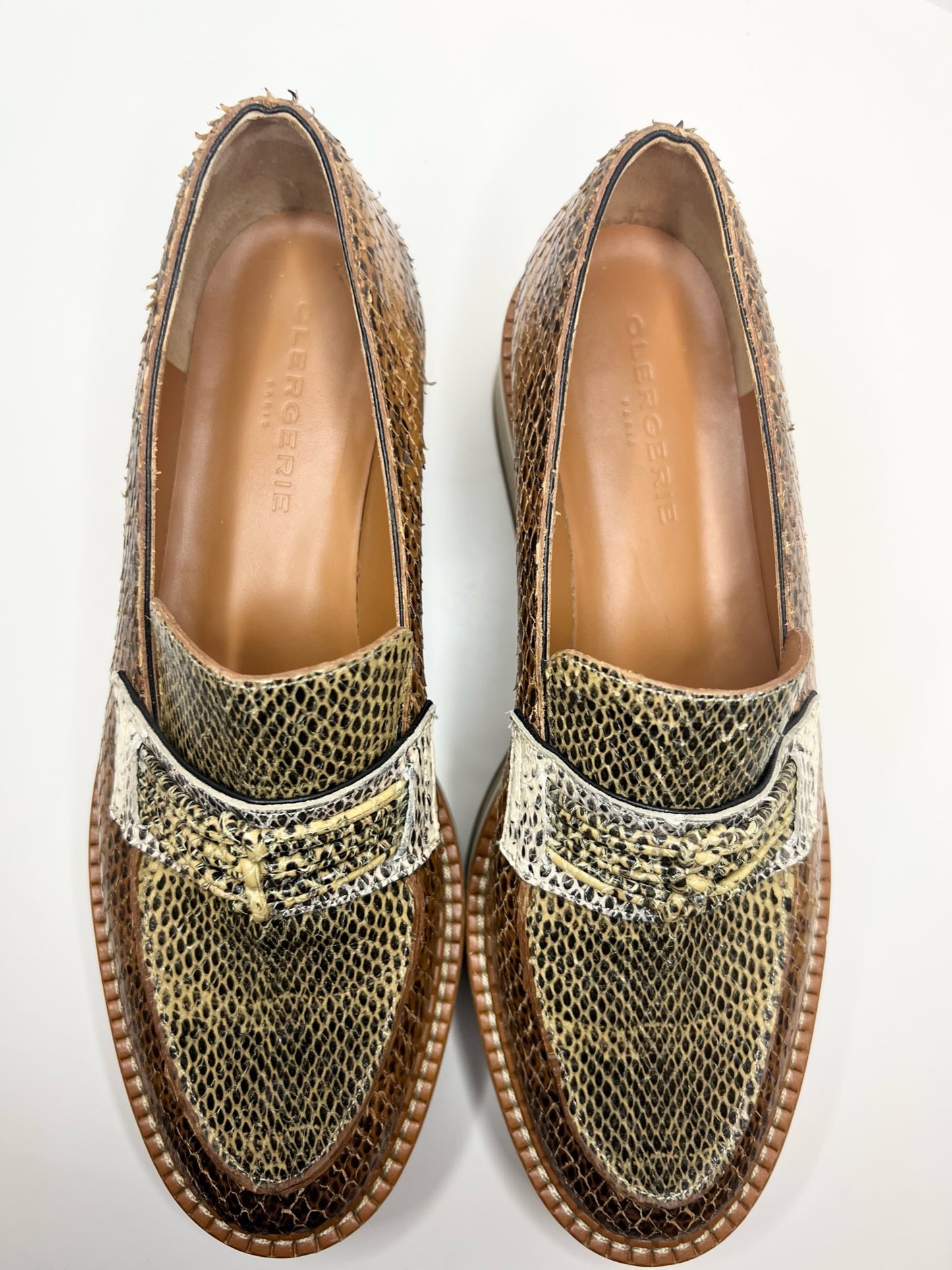 Robert Clergerie Snakeskin Loafers, Size 38.5