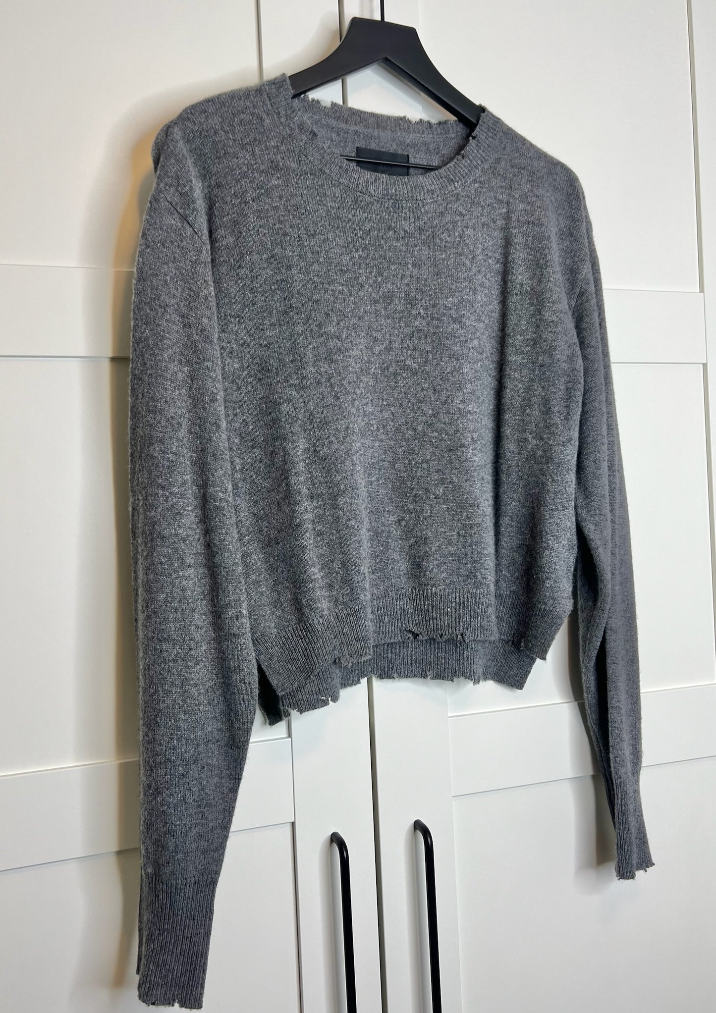 RtA Cashmere Distressed Gray Sweater, Size M