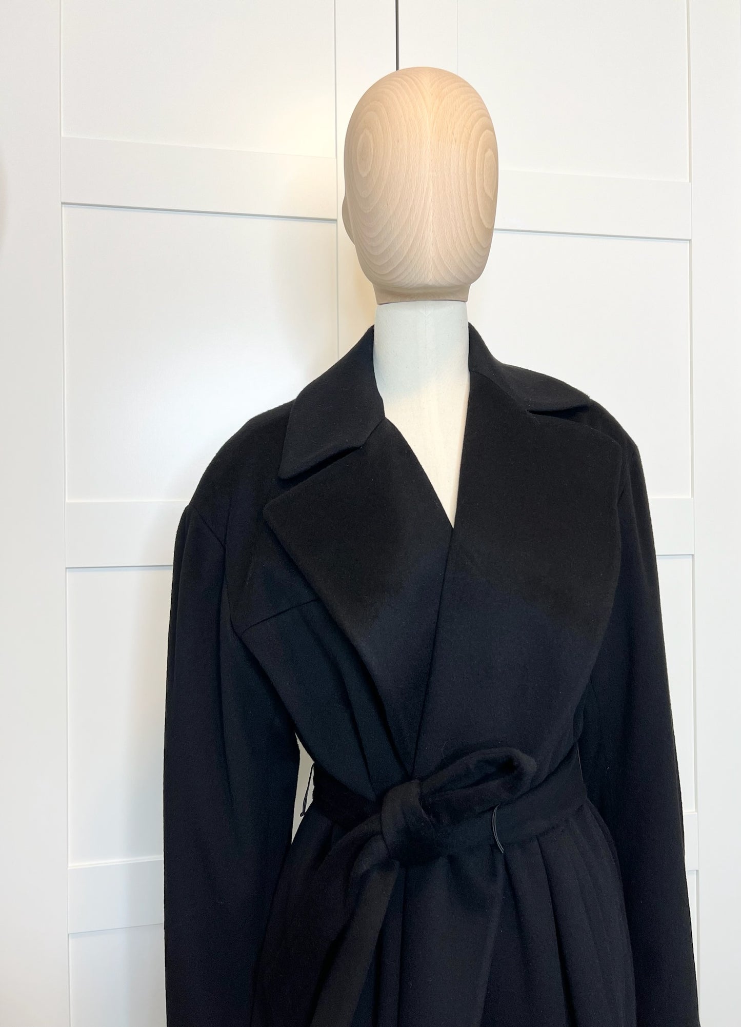 Calvin Klein Black Wool Tie Overcoat, Size 4