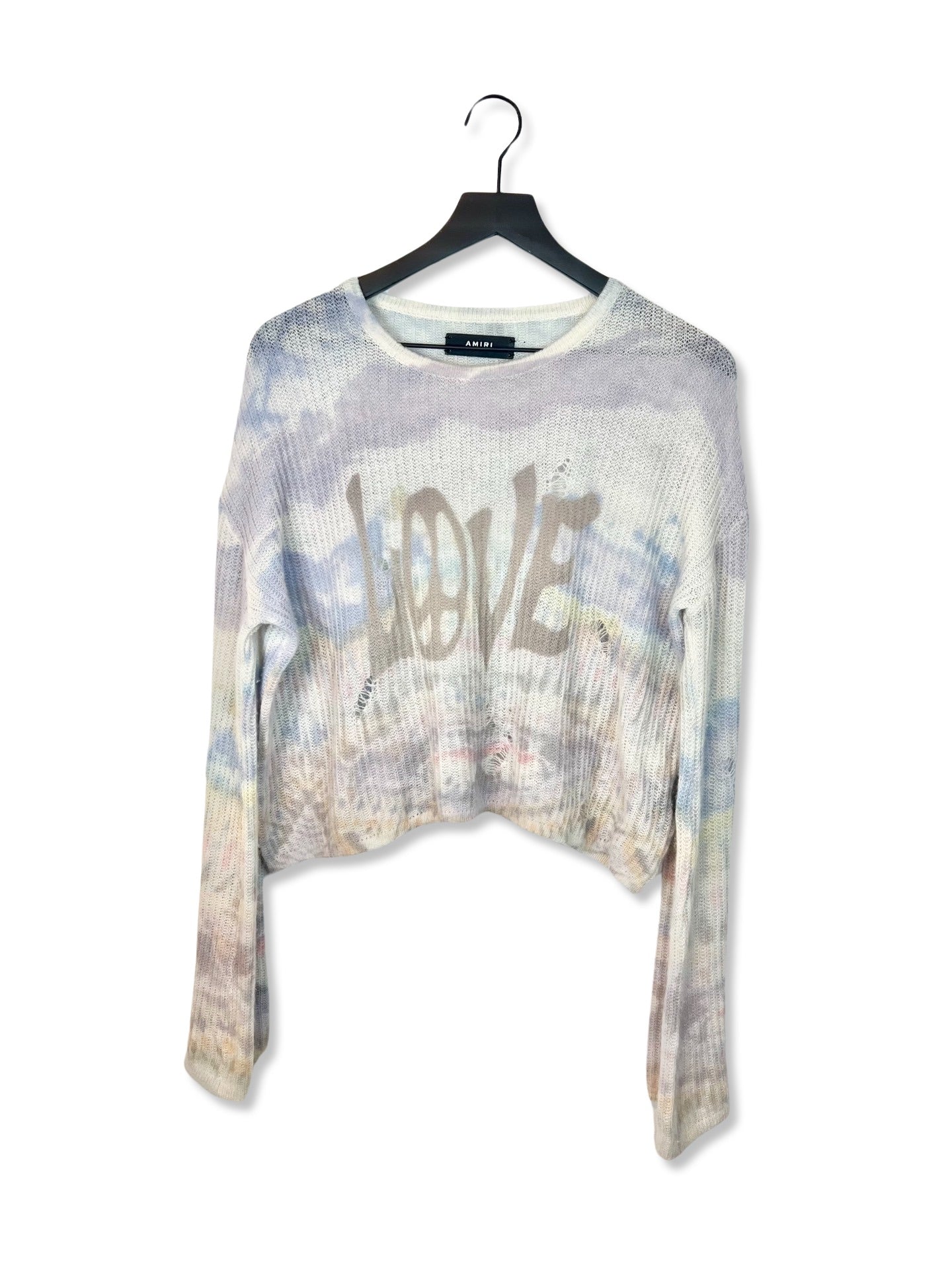 Amiri Multi Color Love Tie Dye Cropped Knit Sweater, Size Large