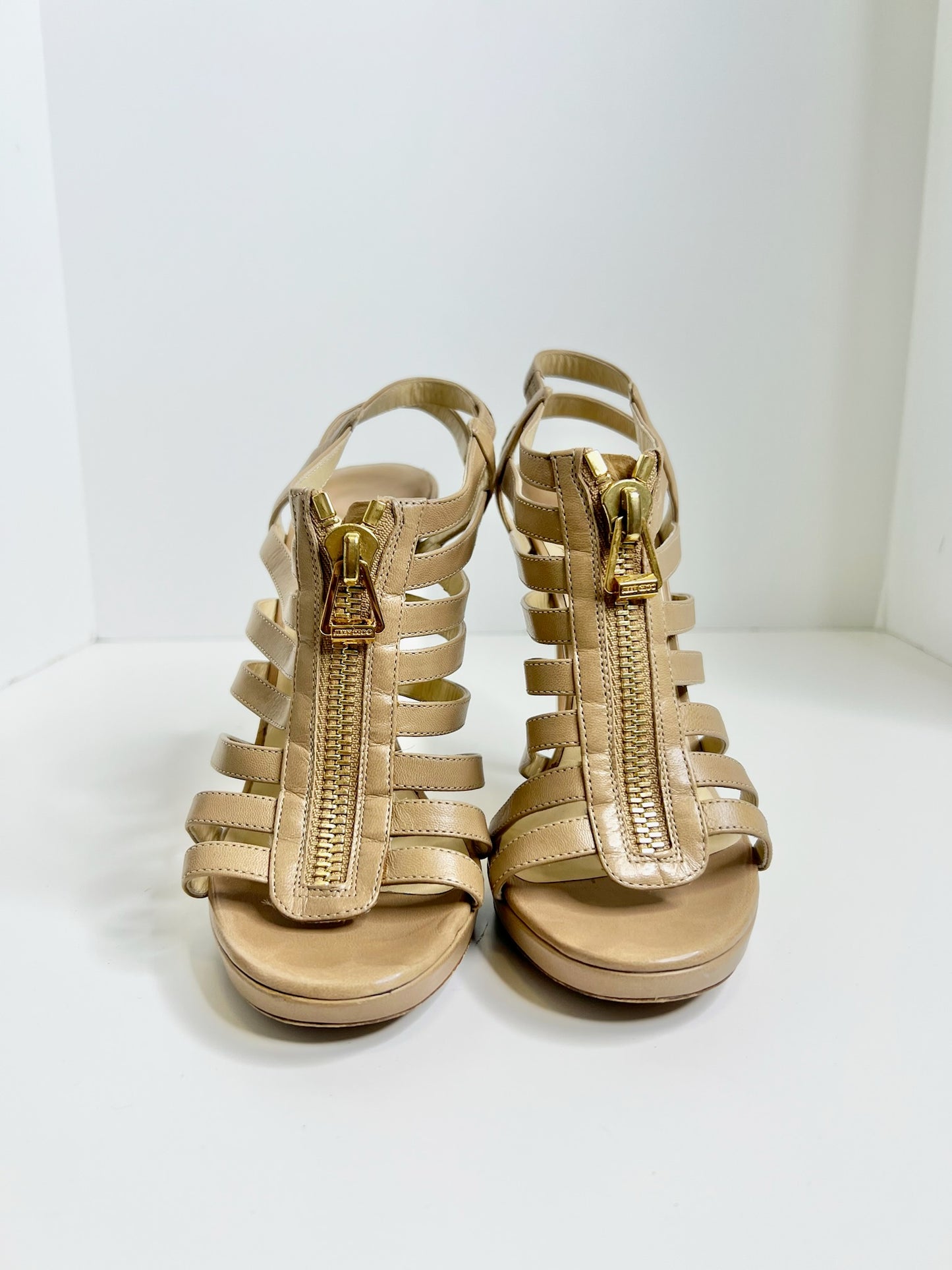 Jimmy Choo Glenys Kid Leather Nude Sandals, 37.5