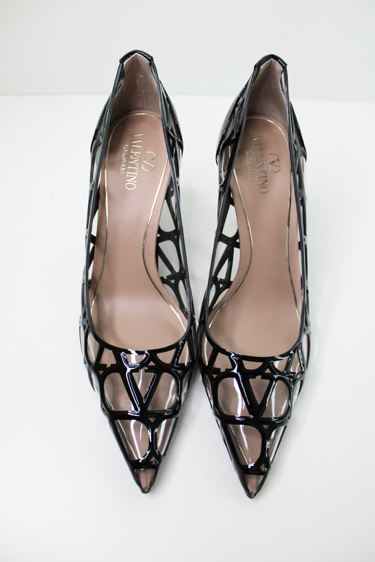 Valentino Garavani Toile Iconographe Black Pump 90mm, Size 37.5