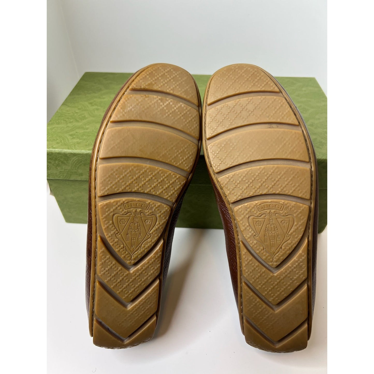 Gucci Brown Leather Driver w/ Embossed Horsebit Logo, Size 6.5