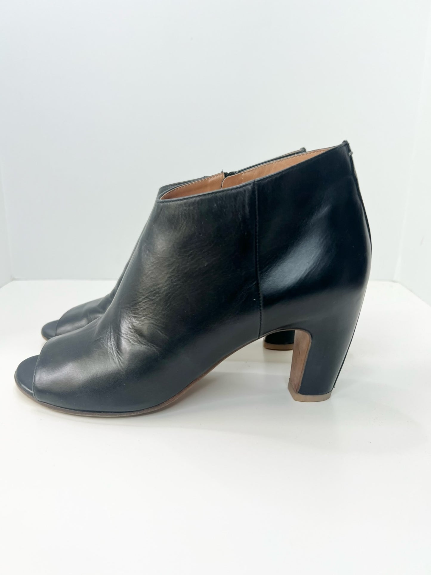 Maison Martin Margiela Peep-Toe Leather Ankle Booties, Size 38