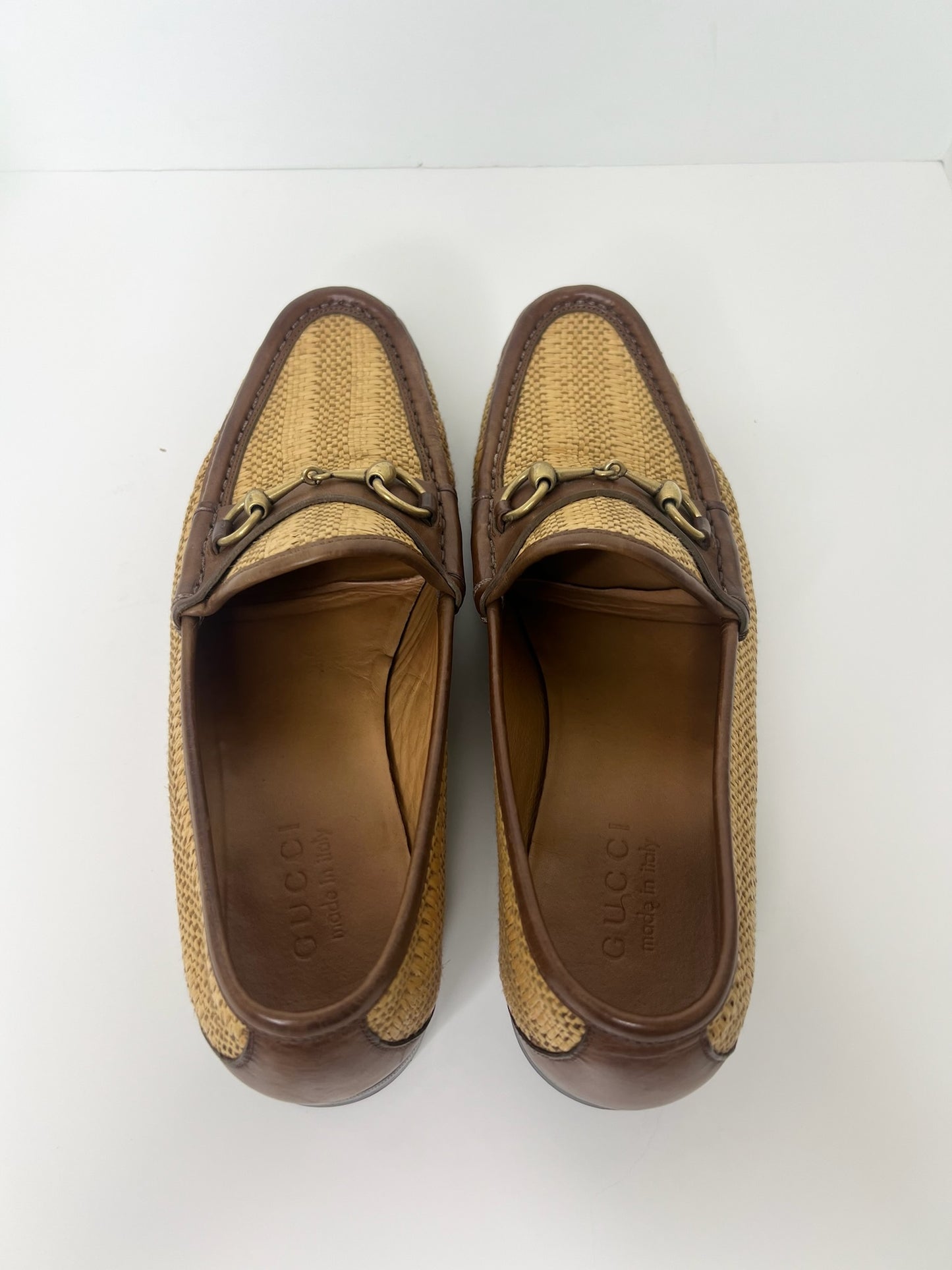 Gucci Horsebit Raffia Loafers, Size 7