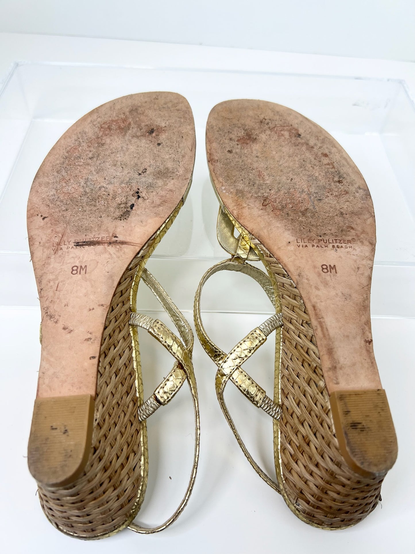 Lily Pulitzer Gold Raffia Wedge Sandal, Size 8